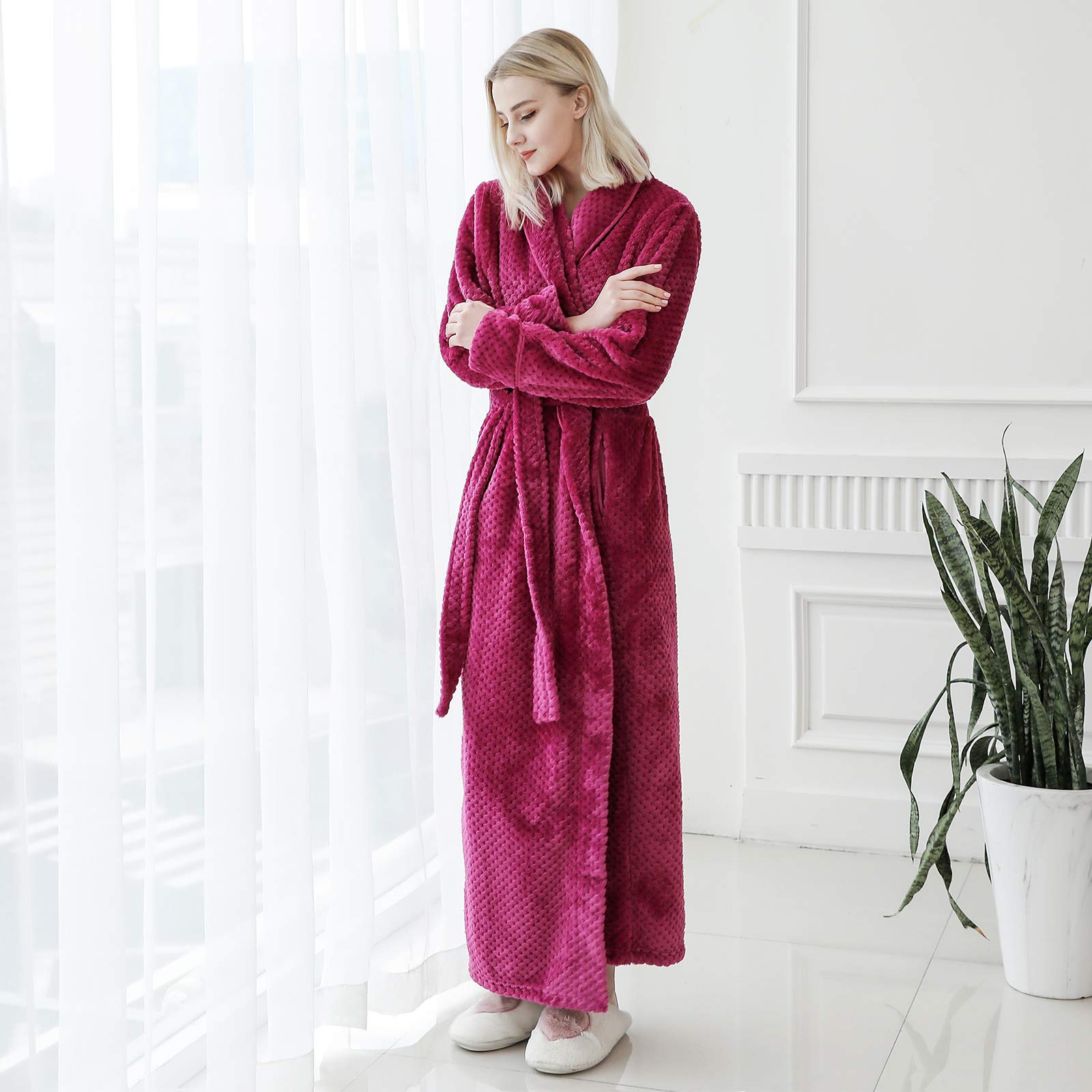 ANUFER Unisexe Femmes Hommes Épaisse Flanelle Robe de Chambre Col Châle Chaude Longue Hiver Peignoir de Bain