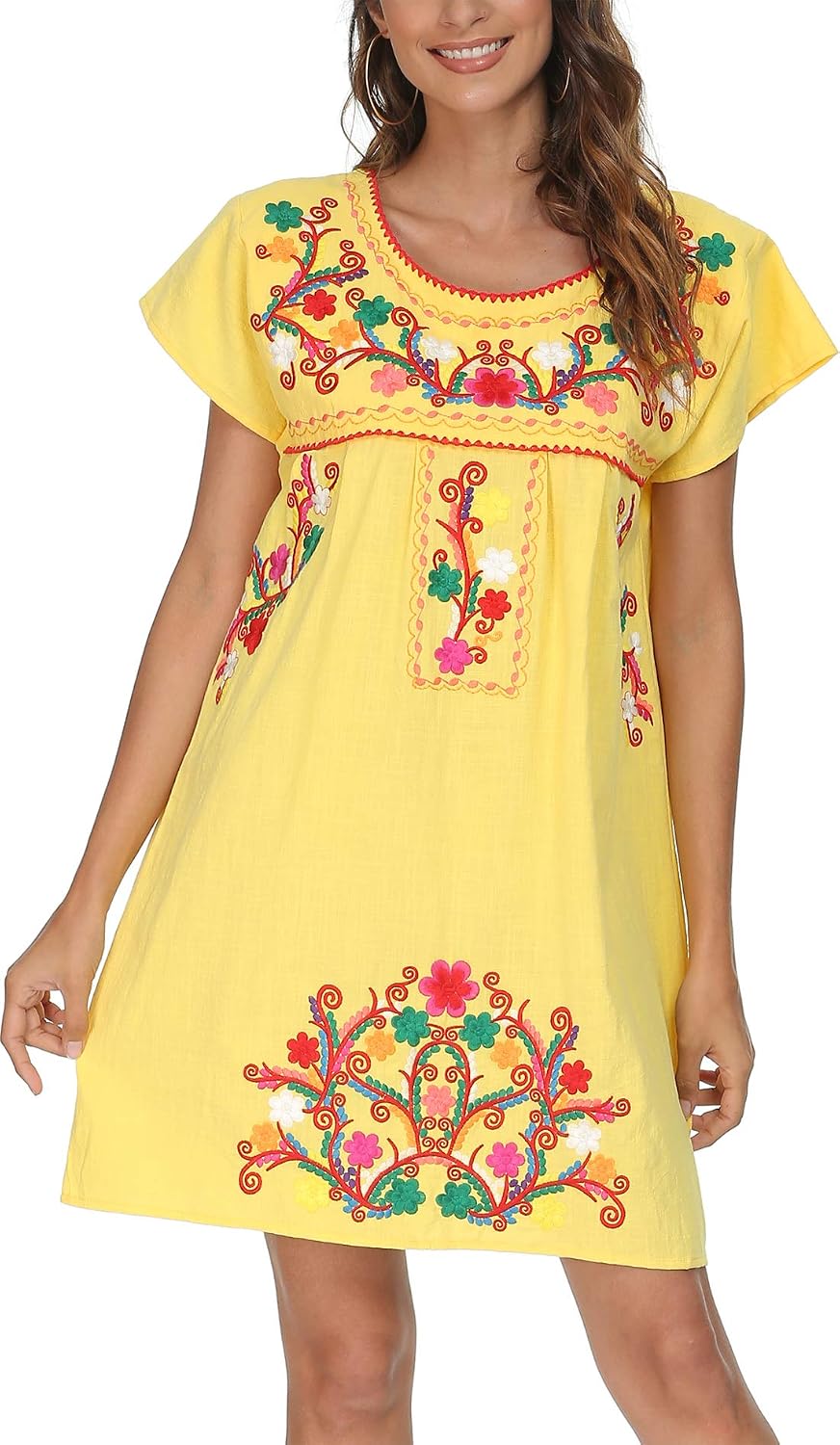 YZXDORWJ Women Mexican Embroidered Dress Short Sleeve