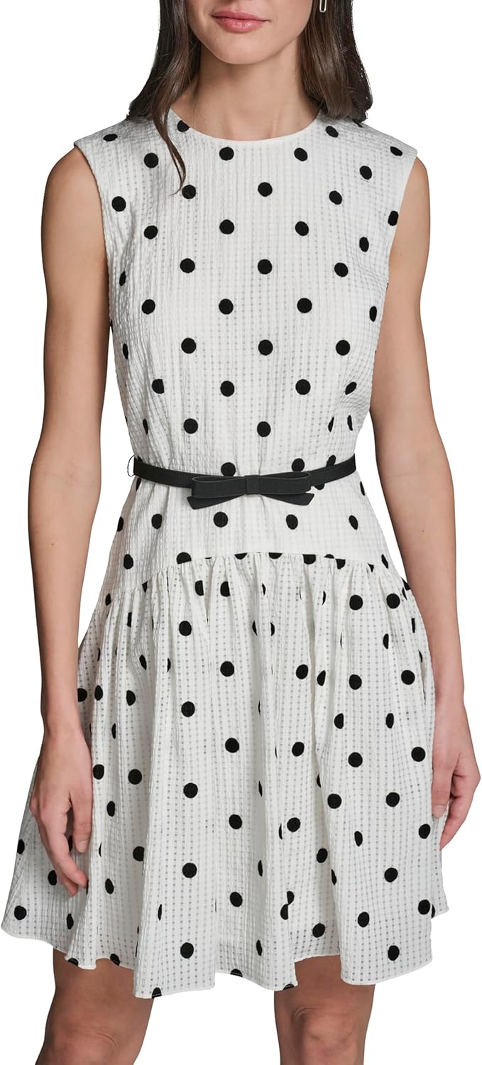 Karl Lagerfeld Womens Sleeveless Belted Drop Waist Mini Dress
