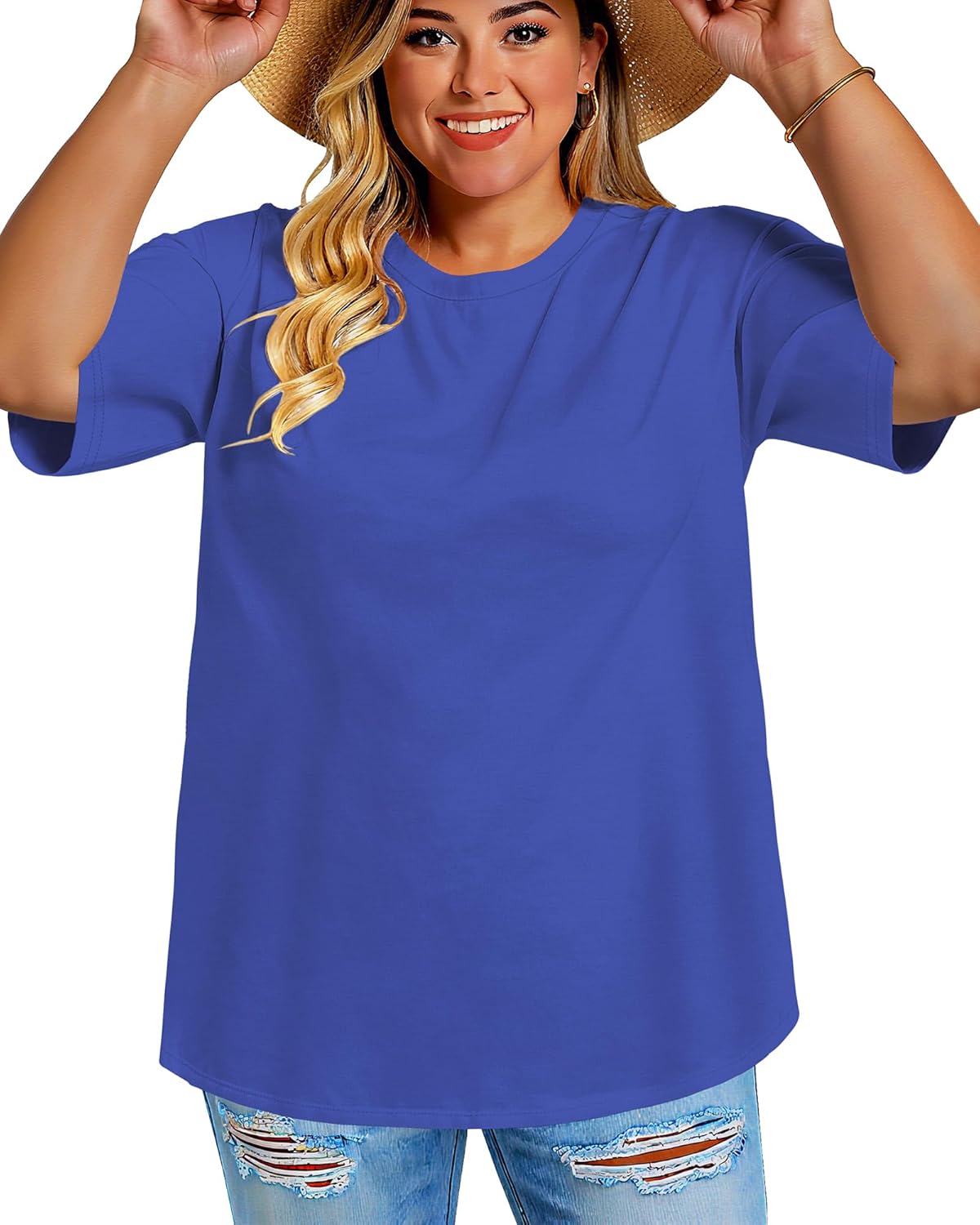 rosemia Plus Size Tshirts for Women Oversized Casual Tees Crewneck Short Sleeves Blouses - Image 3