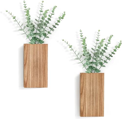 Dahey 2 Pack Wood Wall Planter Vase with Artificial Eucalyptus