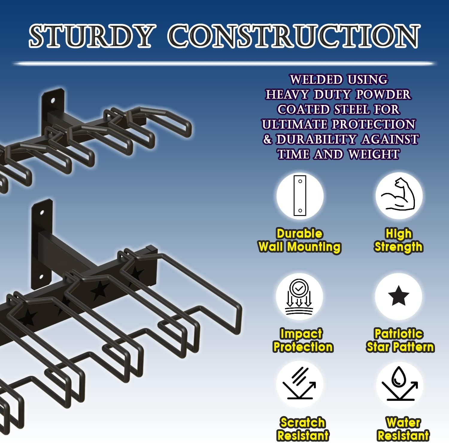 Gun Rack Wall Mount Rifle Shotgun Gun Firearms Bow 6 Slot Storage Holder Heavy Duty Steel Gun Display Vertical Hanger Stand with Soft Padding- MK888A