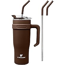 HYDRAFLOW Capri - 40oz Tumbler with Straw and Handle - Triple Wall Vacuum Insulated Tumbler - Insulated Smoothie Cup - Stainless Steel Tumbler - Reusable Tumbler with Lid - Cocoa