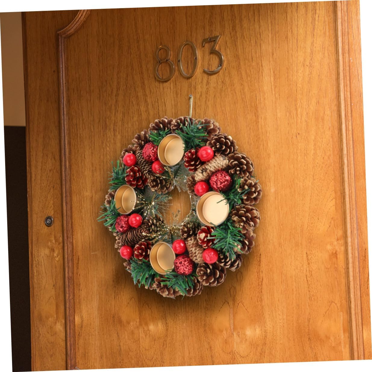 NUOBESTY Christmas Candleholder Garland Wreath 27cm Handmade Decorative Candlestick Decor Holiday Ornament for Home Seasonal Decoration