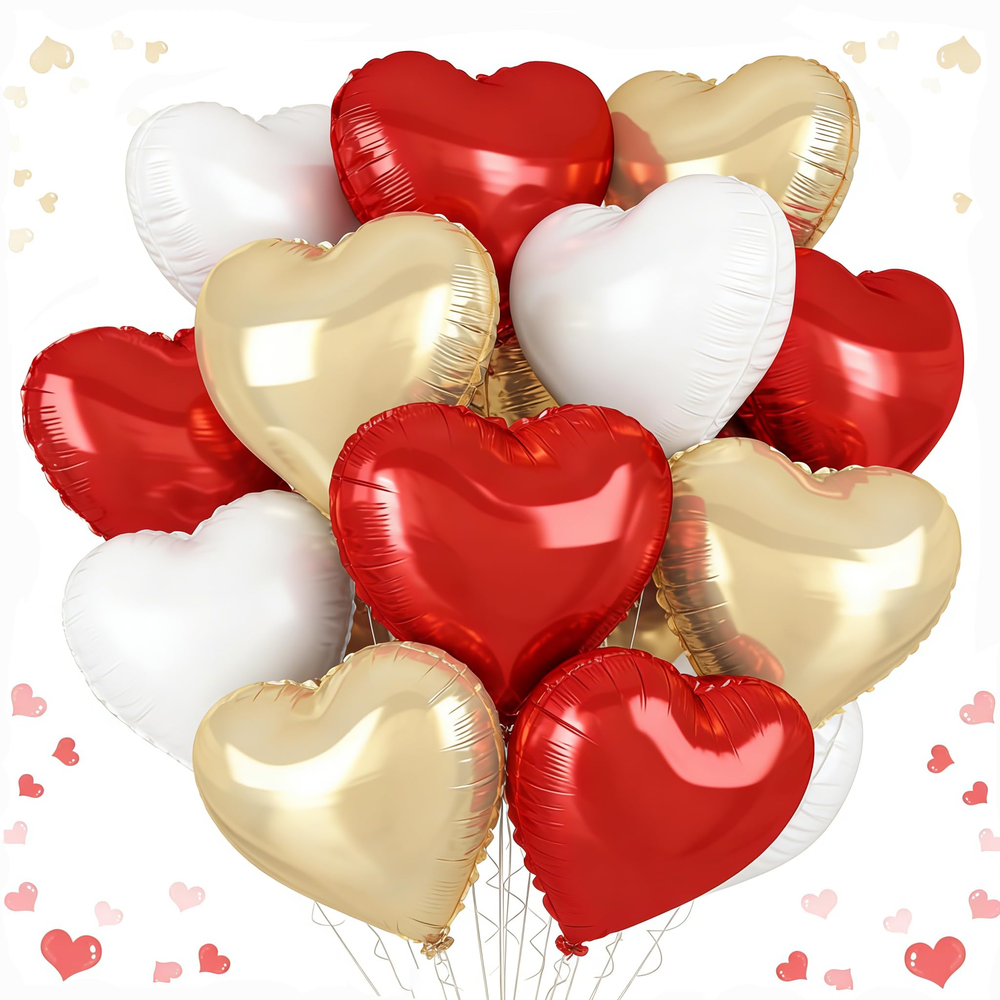 Red Gold Heart Balloons,18 Inch Red Gold White Heart Shape Balloons,12PCS Foil Heart Balloon Helium for Birthday Party Bridal Engagement Wedding Anniversary Baby Shower Valentines Decor โ image 1