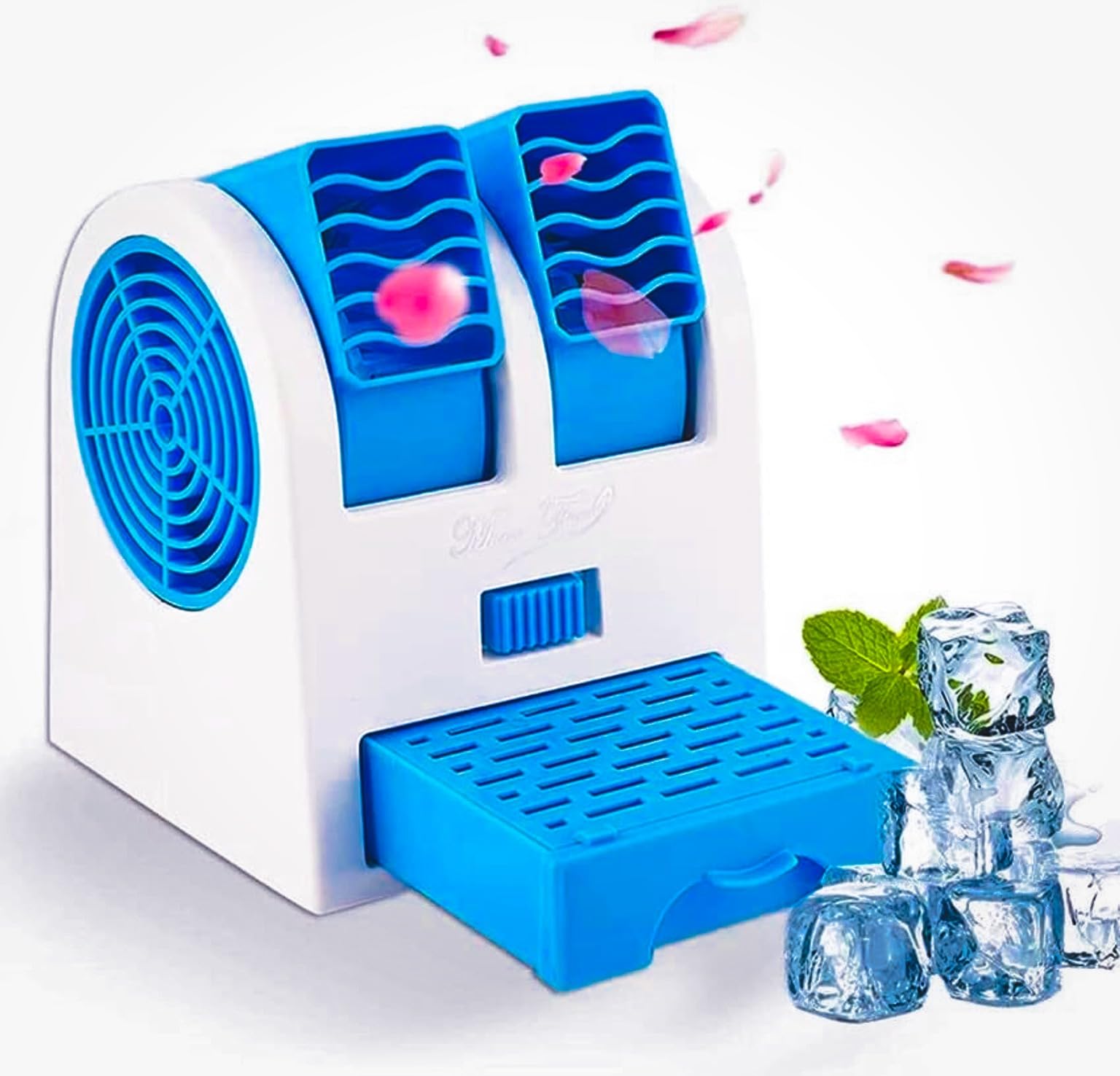 Portable Mini Air Cooler, USB Battery Operated, Bladeless Dual Blower with Ice Chamber, for Desk, Office, Home, Car, Outdoor-image-47