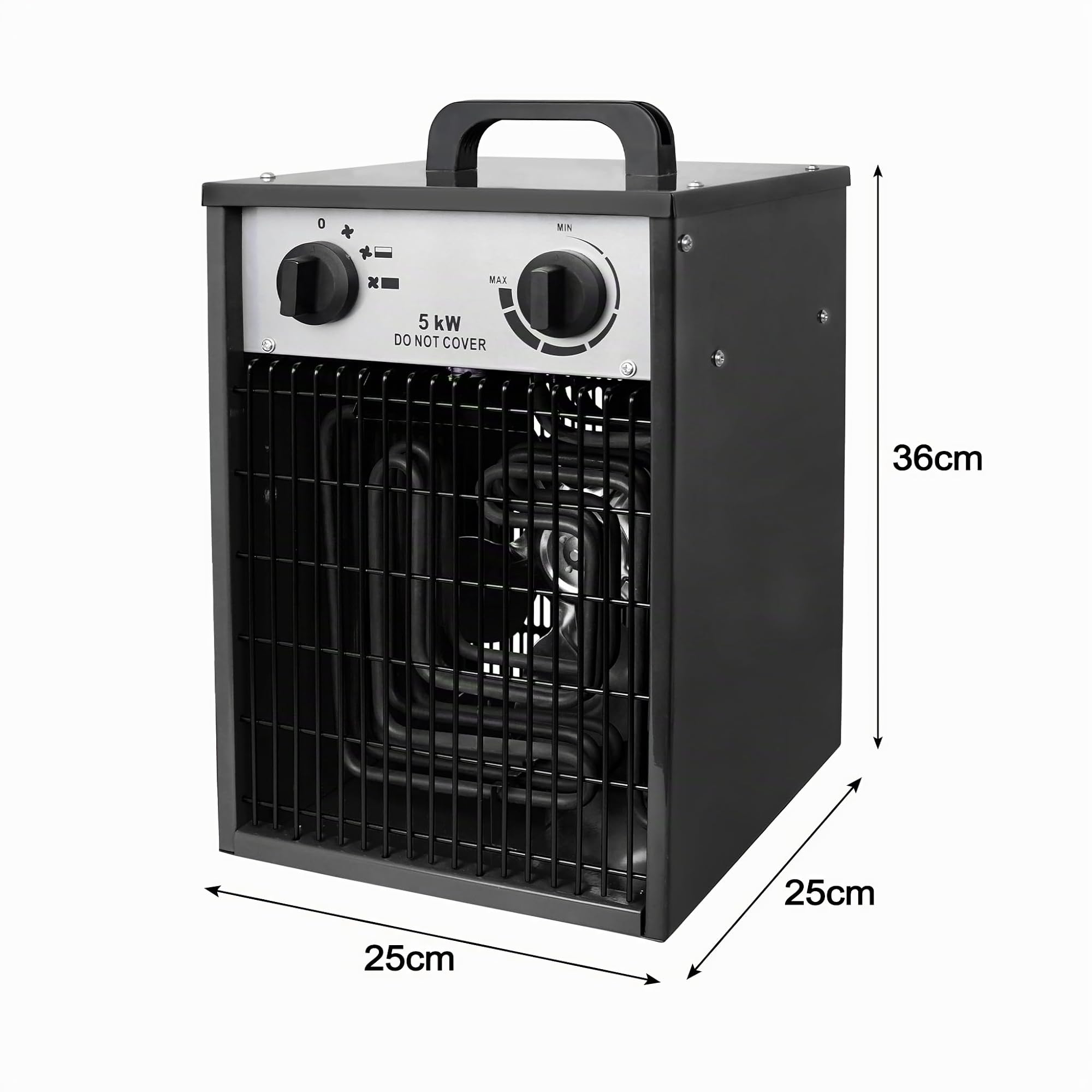 Aufun Termoventilatore Elettrico 5KW - Riscaldatore Elettrico Professionale Industriale con 4 Livelli di Riscaldamento, Protezione da Sovraccarico, Ideale per Uso Interno ed Esterno (5000W, Nero)