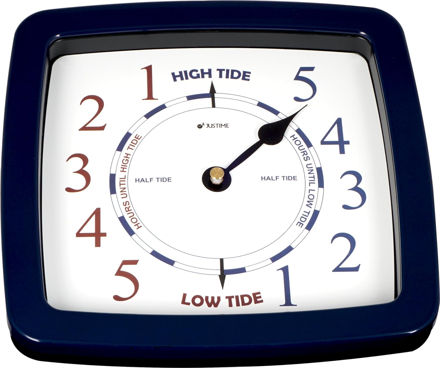JUSTIME 8.5 Inch Atlantic Tide Clock for East Coast, High Tide Low Tide Clock with Plastic Water Resistant Case, Colorful Graphics Designed Home Wall Décor (TT419DB Basic Blue)