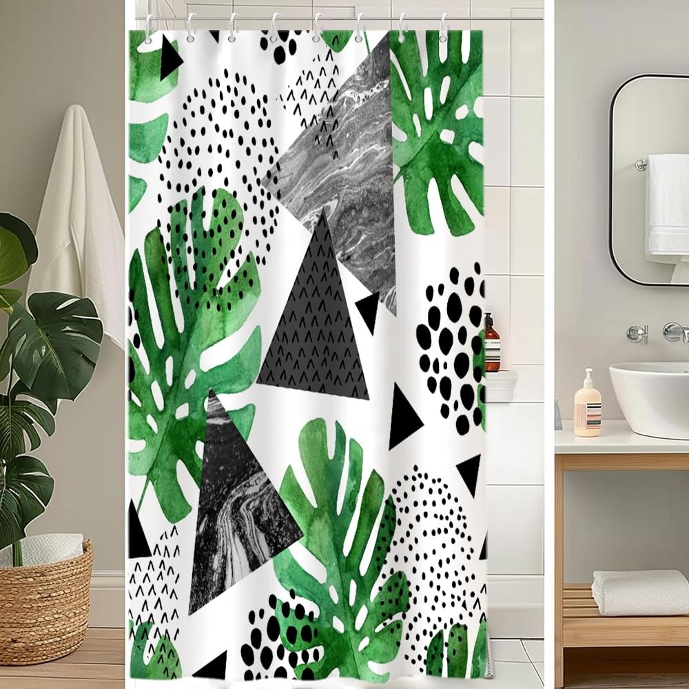 Cortina de Ducha de Hoja Eucalipto, Cortinas de Ducha Verde Oro Abstracto Planta Cortinas de Baño Antimoho Impermeable Lavable Tejido de Poliéster Cortina Ducha con 12 Ganchos 120x200cm — view 144
