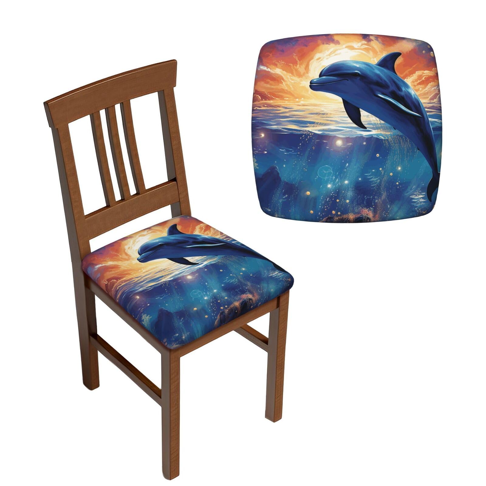 NONHAI 6PCS Dining Chair Seat Covers Set Colorful Starry Sky Ocean Dolphin Stretch Removable Chairs Covers Washable Seat Cushion Slipcovers Protector for Dining Room Kitchen Chairs