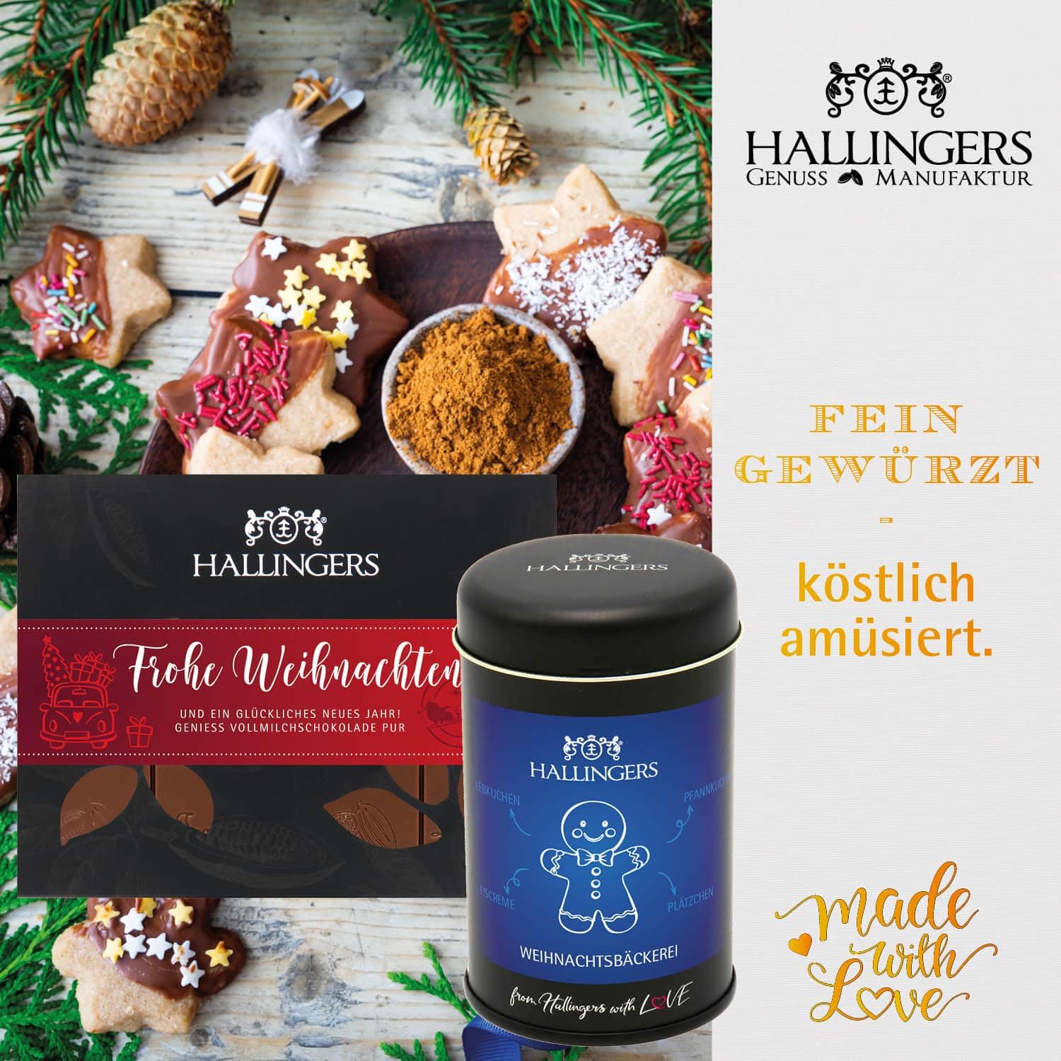 Hallingers Genuss Manufaktur Feinkost Weihnachts-Geschenk-Set - XXL-Geschenkkorb "Danke & Frohe W..." große Selektion Nougat, Müsli, Badesalz, Kerze, Schoki Kaffee & mehr, Weihnachten für Frauen
