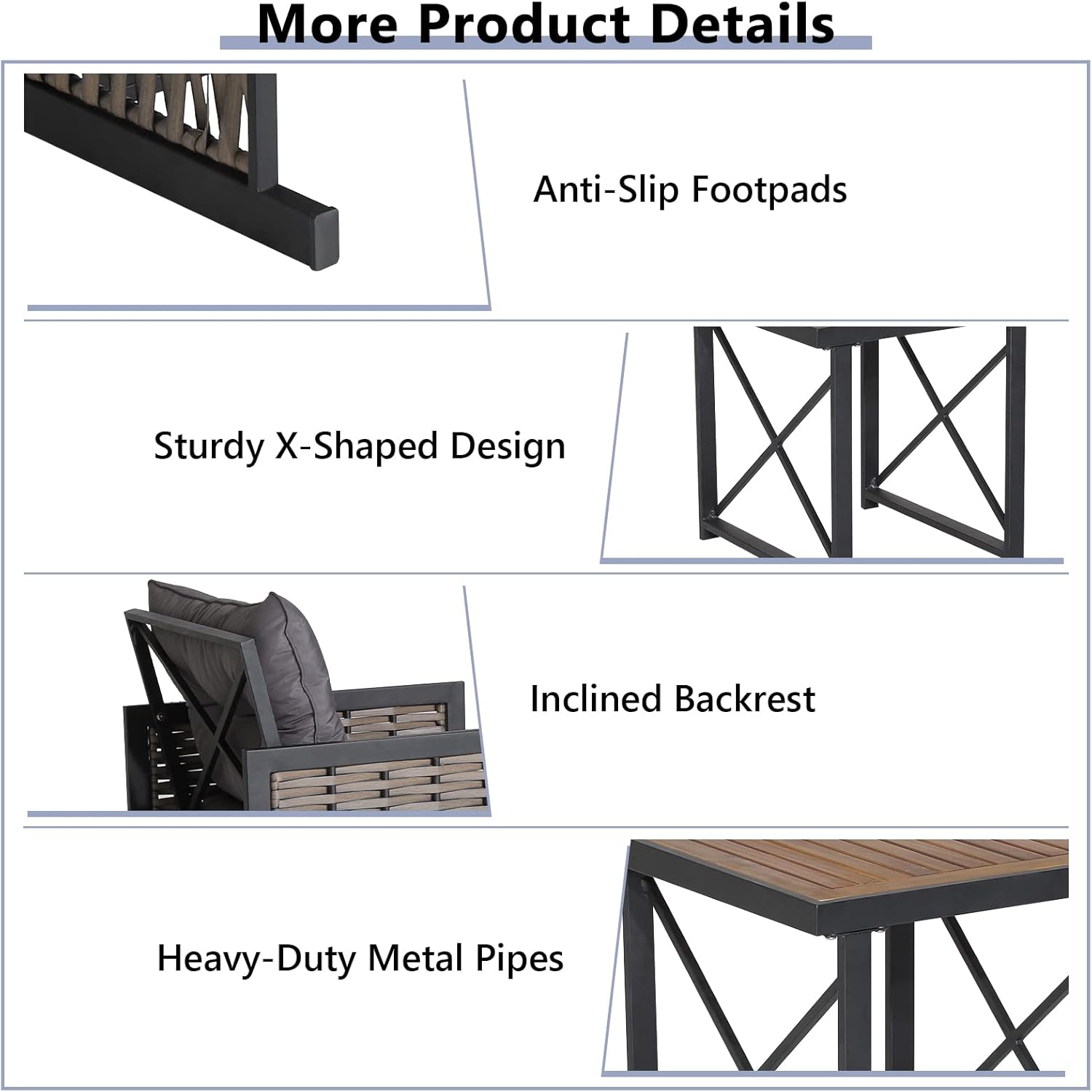Tangkula 3 Piece Rattan Chair Set, Patio Wicker Chairs and Coffee Table Set, Heavy-Duty Metal Frame & Durable Acacia Wood Tabletop, Outdoor Furniture Set for Backyard, Front Porch, Deck (Gray)