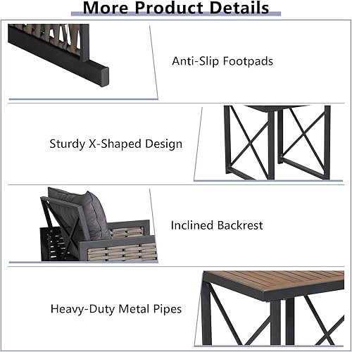 Miniatura 7 de Tangkula Juego de sillas de ratán de 3 piezas, sillas de mimbre para patio y mesa de café, marco de metal resistente y mesa de madera de acacia