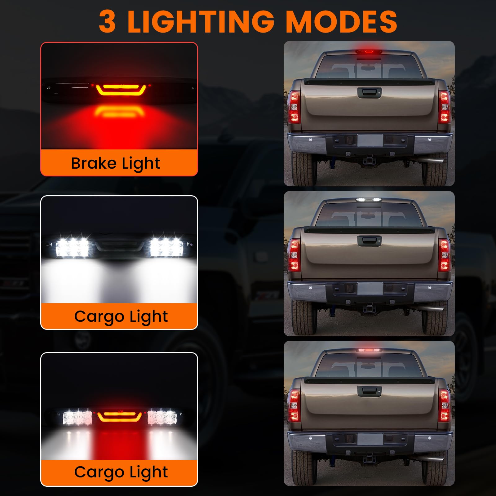 Third Brake Light Compatible with Silverado Sierra 1500 2500HD 3500HD 2007 2008 2009 2010 2011 2012 2013 Red Strobe 3rd Brake Light High Mount Stop Lamp Cargo Light LED 3rd Brake Light Accessories