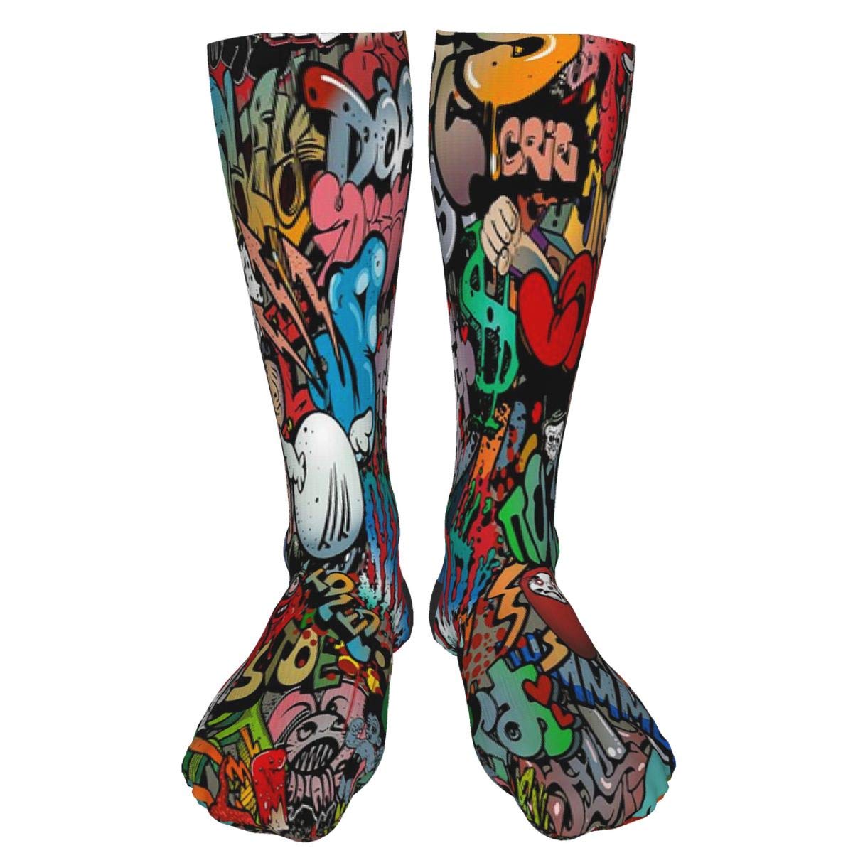 LASWEGAGraffiti Art Hip-Hop Style Texture Pattern Compression Socks Men & Women Casual Funny Cool Crazy Pattern Athletic Sport Colorful Fancy Novelty Graphic Crew Tube Socks