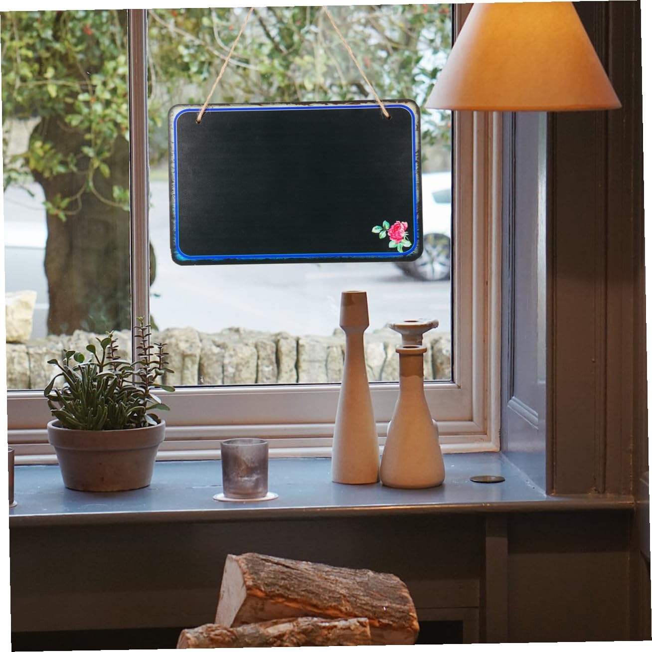 Multi-Functional Small Chalkboard Message Board with Hanging String Rectangular Decorative Memo Board Creative Announcement and Reminder Display Style