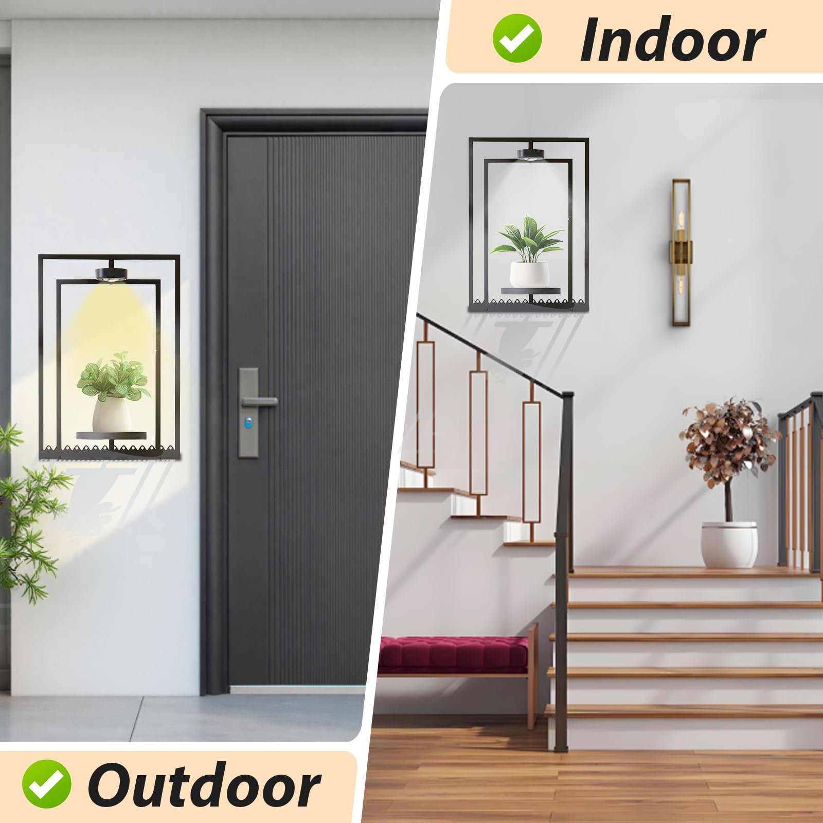 Lot de 2 supports de plantes suspendus en métal avec télécommande, cadre photo, support mural avec lumière de croissance, support mural pour fleurs, plantes, jardin, balcon (2 pièces)