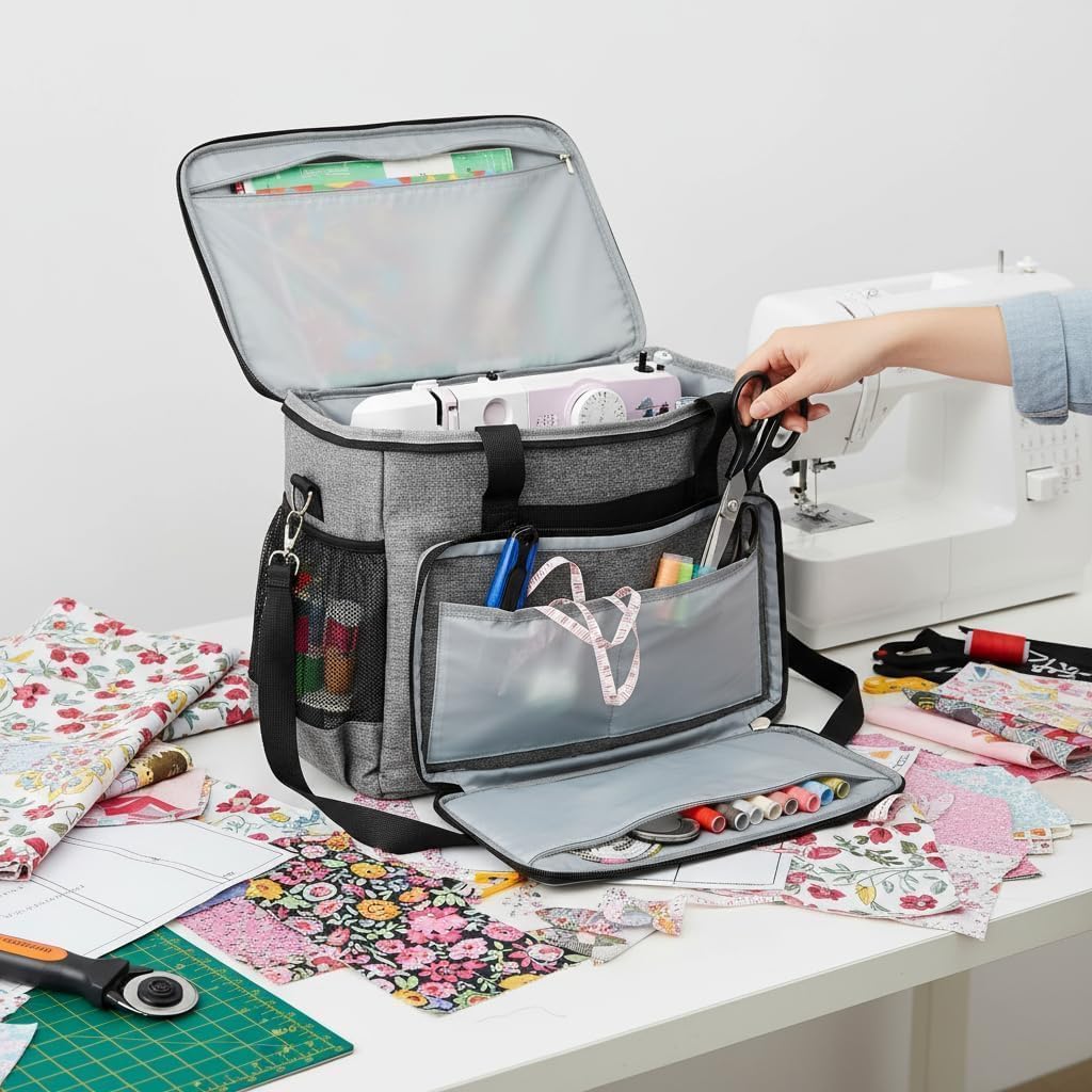 Elsjoy Funda para máquina de coser, bolsa de transporte universal con almohadilla acolchada extraíble, funda de transporte portátil para máquina de coser, bolsa organizadora de almacenamiento para la