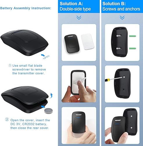 Miniatura 5 de TECKNET Timbre inalámbrico, timbre de aula, fácil instalación, volumen ajustable, rango de 1300 pies con 38 campanillas, kit de timbre de puerta