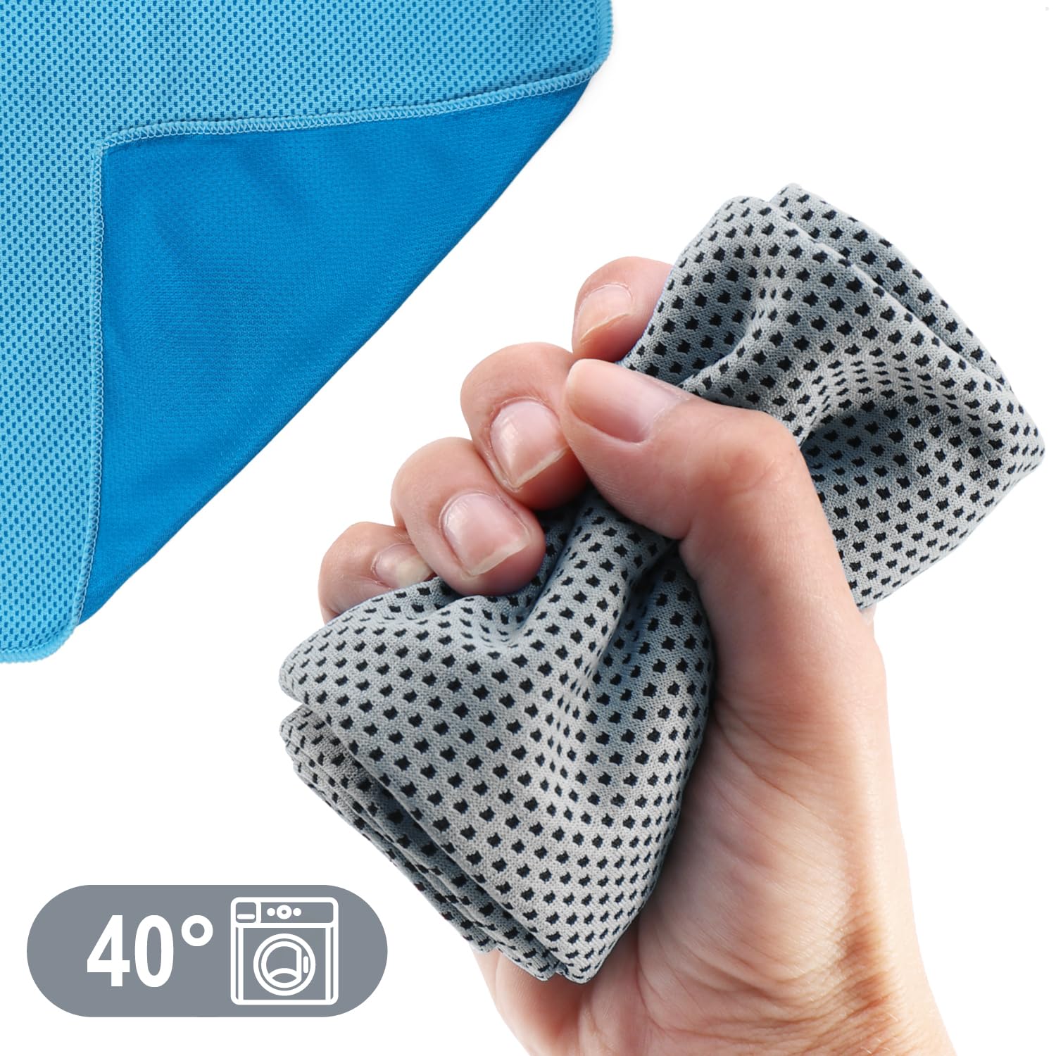 com-four® 3X Asciugamano rinfrescante - Asciugamano rinfrescante per Calore, Stanchezza, Sforzo, Sport (3X Panno - Blu/Verde/Grigio)