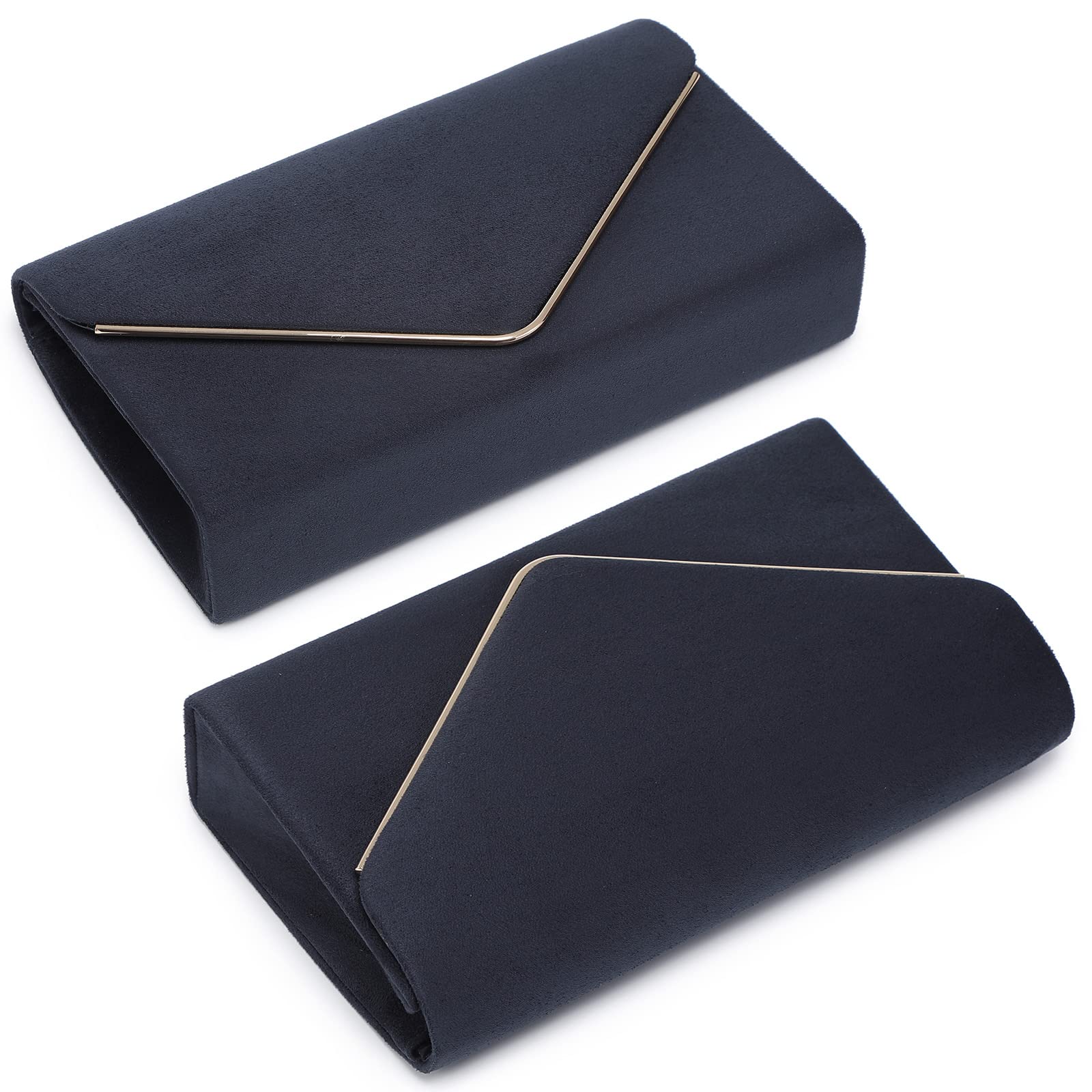 Dasein Women Faux Suede Evening Clutch Bags Formal Party Clutches Wedding Purses Cocktail Prom Clutches: 1-(gold Hardware) Navy