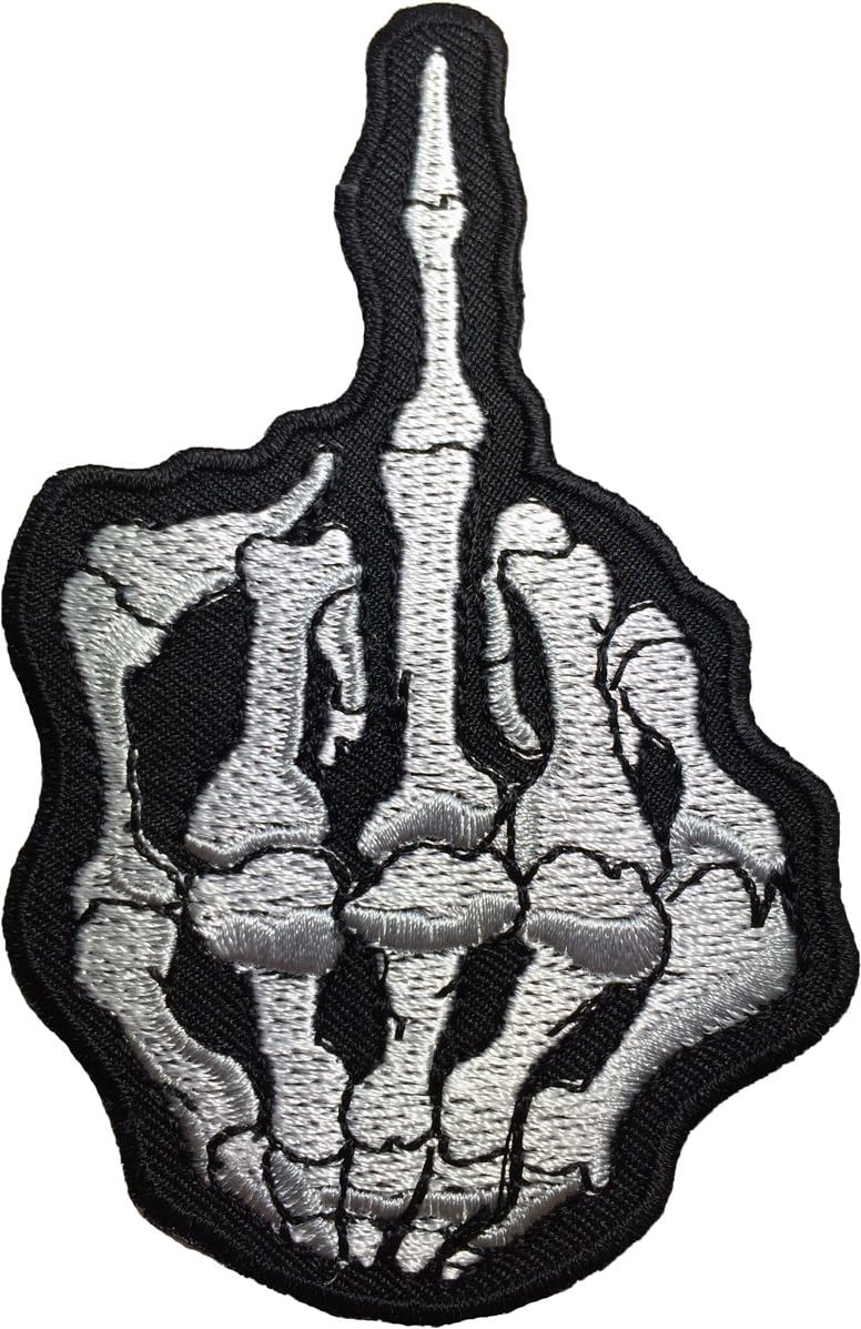 Skull Middle Finger Skeleton Bone biker patch 6x10cm biker heavy metal Logo Jacket Vest shirt hat blanket backpack T shirt Patches Embroidered Appliques Symbol Badge Cloth Sign Costume Gift