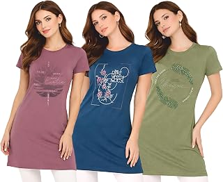 DG 4 STYLE Women Long T-Shirt, Pack of 3, Oversized Longline Tee Top, Short Sleeve, Soft Breathable Fabric Price In India