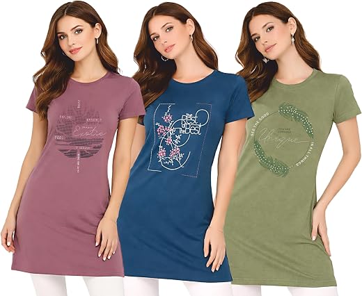 DG 4 STYLE Women Long T-Shirt, Pack of 3, Oversized Longline Tee Top, Short Sleeve, Soft Breathable Fabric