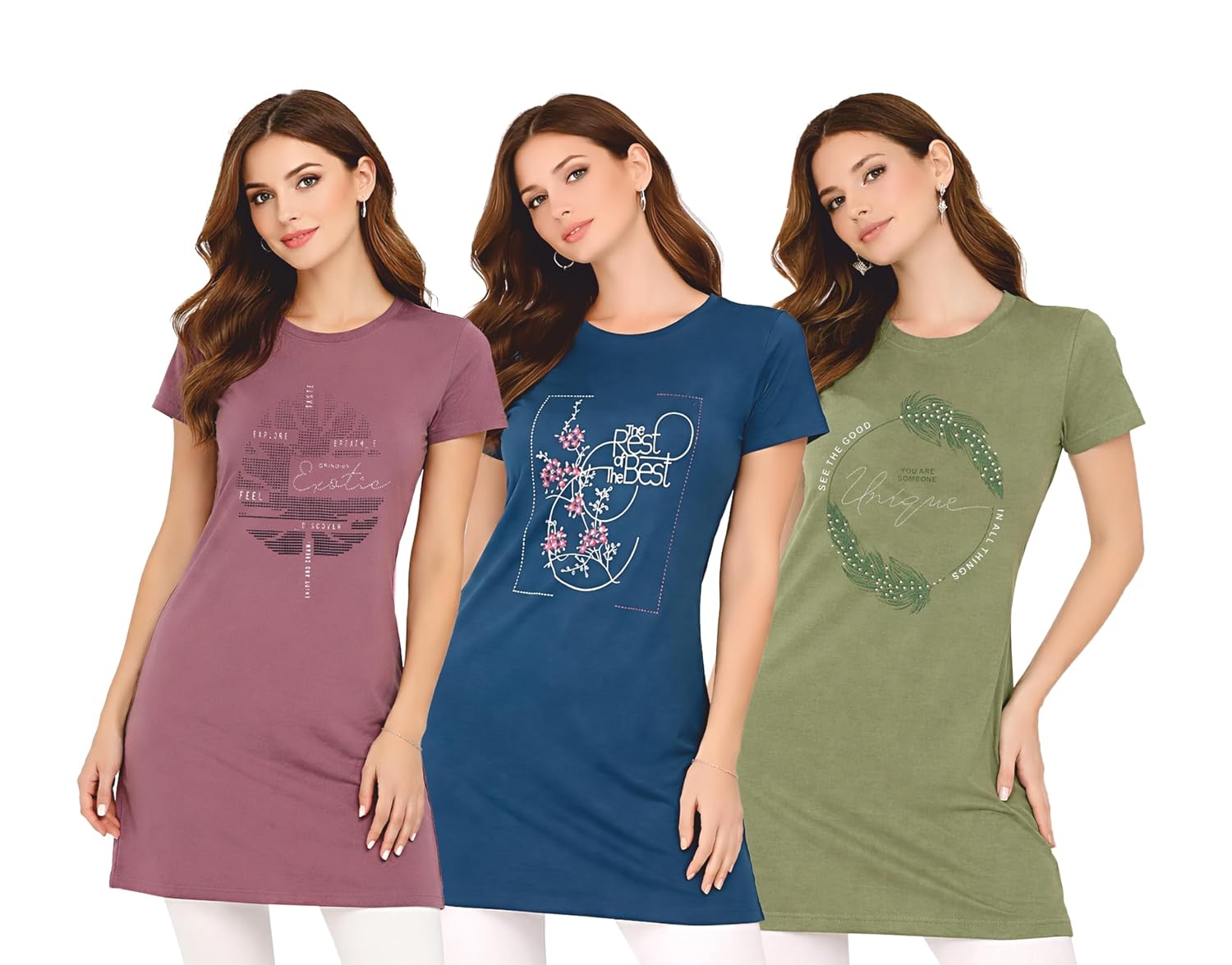 DG 4 STYLE Women Long T-Shirt, Pack of 3, Oversized Longline Tee Top, Short Sleeve, Soft Breathable Fabric