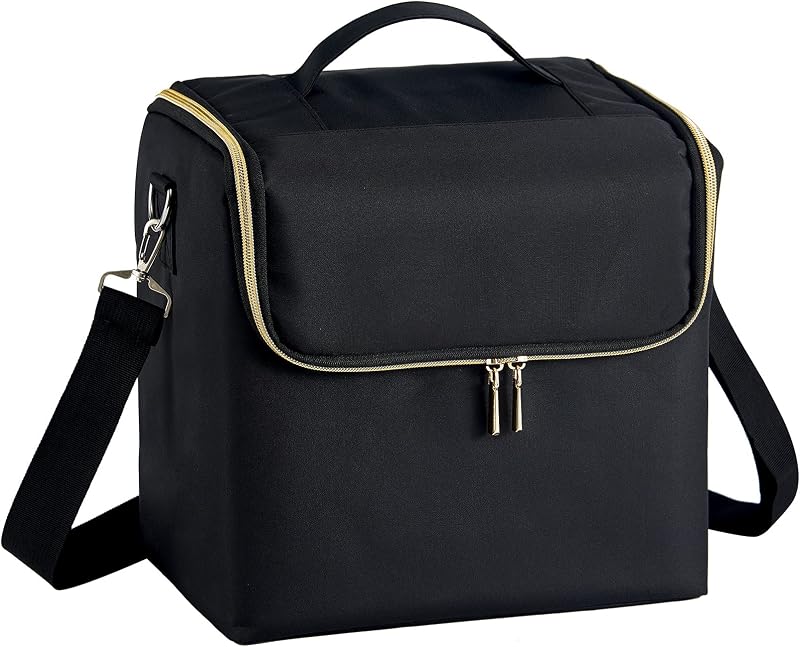 Make-Up Case Makeup Bag Makeup Bag Nail Case Vanity Makeup Suitcase Storage Case Women Makeup Case with Shoulder Strap Beauty Case Professional Travel Case, Foldable Model Black, Minimalist