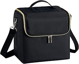 Makeup Bag Cosmetic Bag Large Cosmetic Bag Professional Makeup Case Makeup Case Organizer Beauty Case Travel Manicure for Women with Strap, Folding Model Black