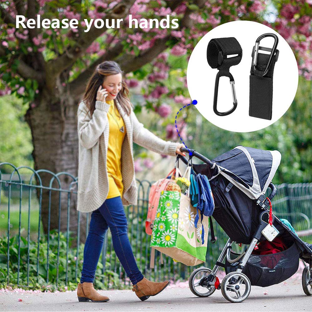 OFUN 4 Piezas Ganchos Carritos de Bebé, 25KG Teniendo Peso, Gancho Multifuncional para Silla de Paseo/mosqueton, Duradero y Resistente