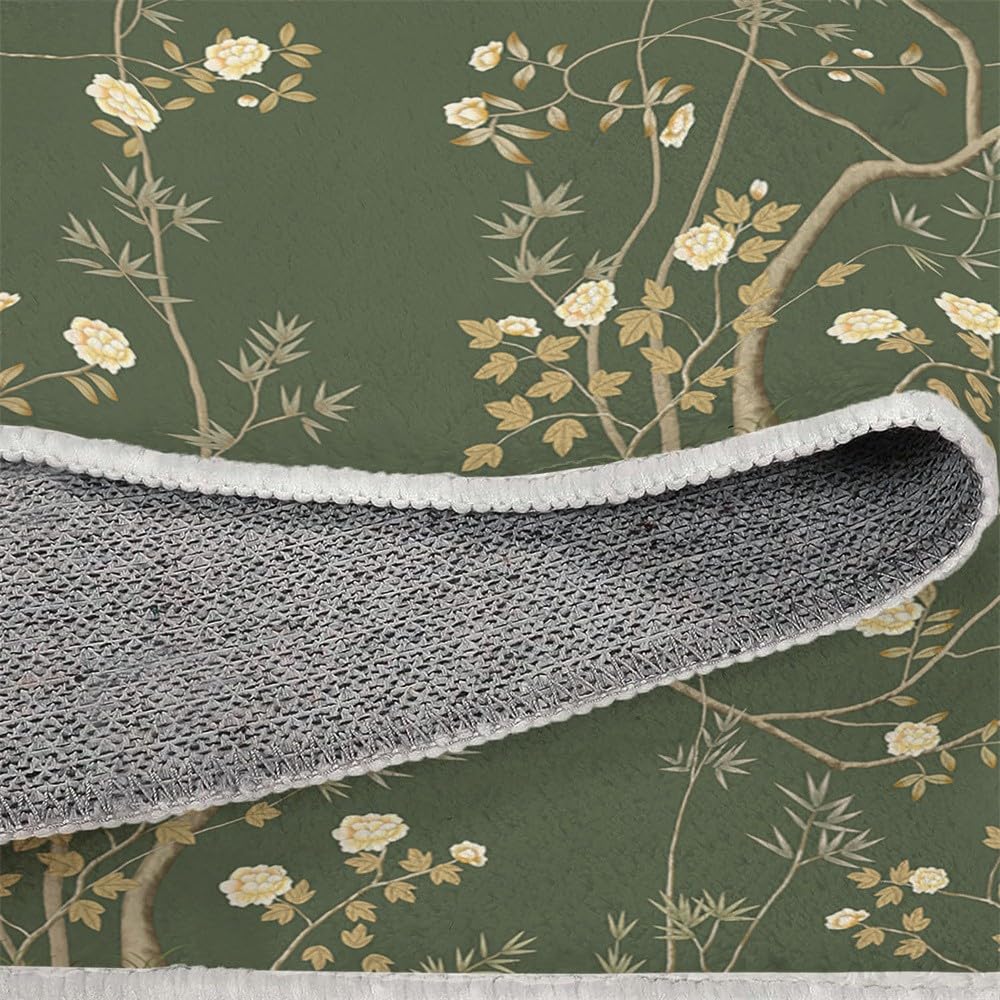 Area Rugs Tappeto soffice per camera da letto, morbido, in stile cinese, motivo floreale con viti e uccelli, tappeto antiscivolo, per soggiorno, balcone, decorazione per la casa, 140 x 200 cm