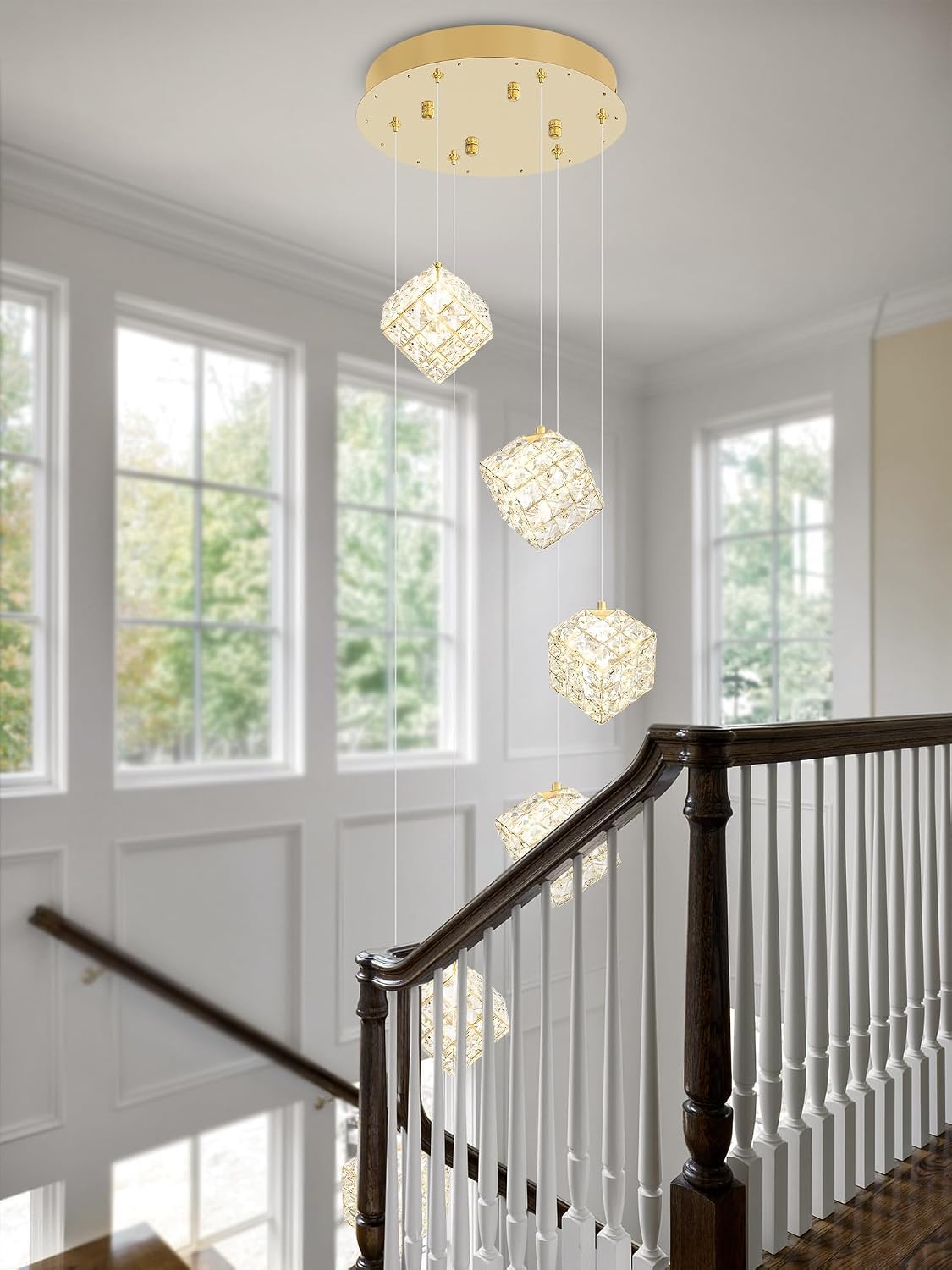 6-Lights Chandeliers for Dining Room Modern Gold Chandeliers for High Ceilings Crystal Pendant Light Fixture for Living Room Kitchen Island Foyer Hallway Bar