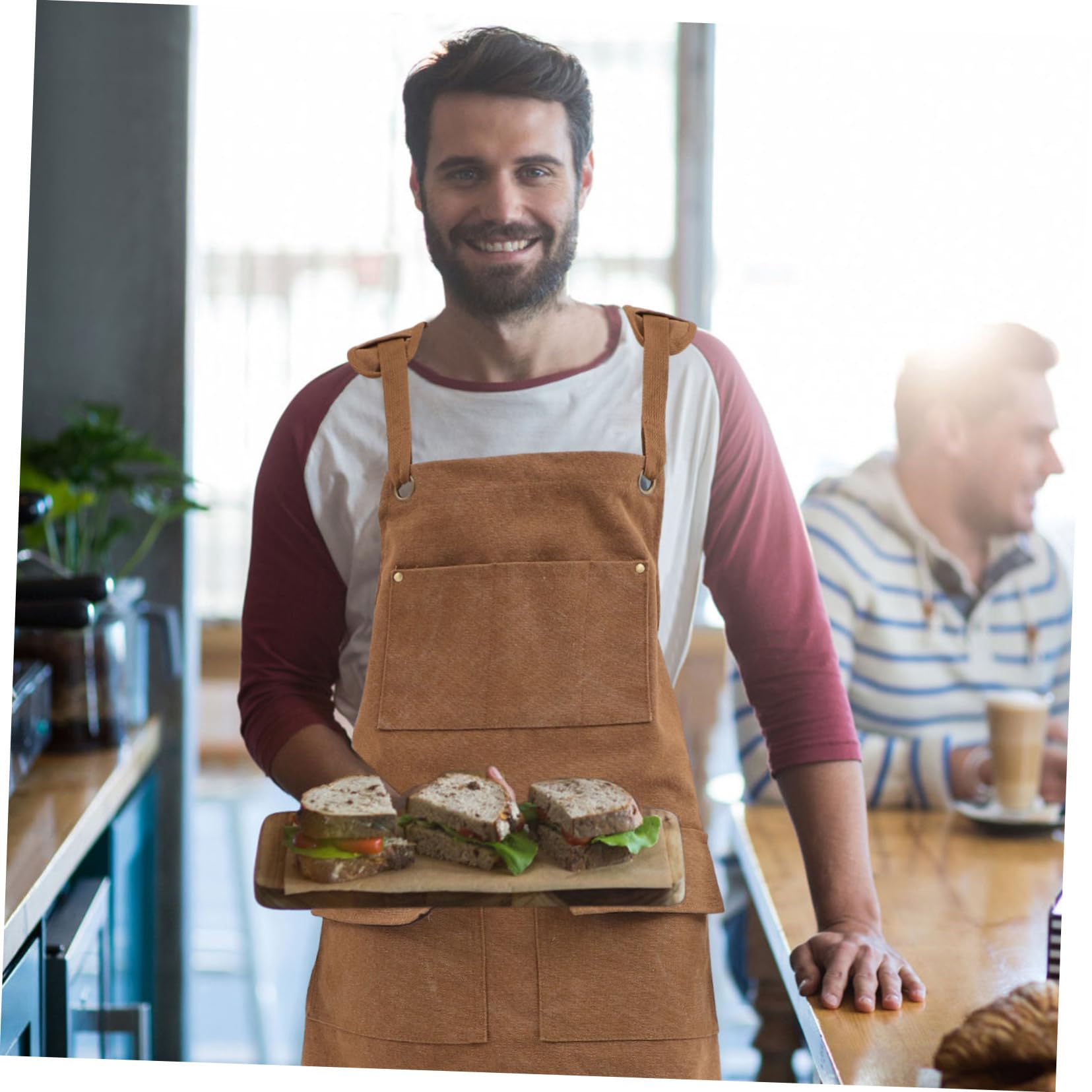 Grembiule Tela Spessa per Cucina e Studio Design con Spalline Incrociate Regolabili per Chef Parrucchieri e Ristoranti