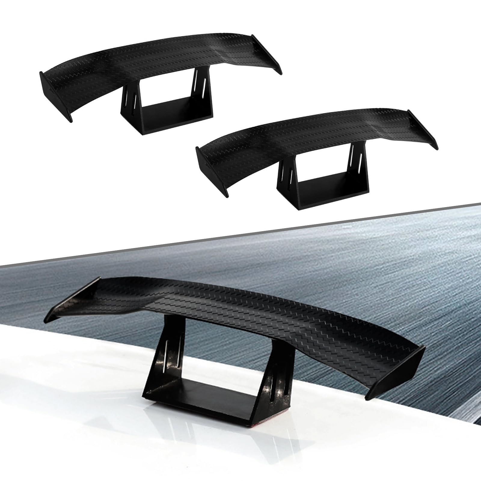 Fogfar 3 PCS Car Mini Trunk Spoiler Small Rear Wing, 6.6" Carbon Fiber Texture Personalized Cool GT Modified Tail Wing Decoration, No Punching Exterior Accessories, Universal for Most Cars (Black)