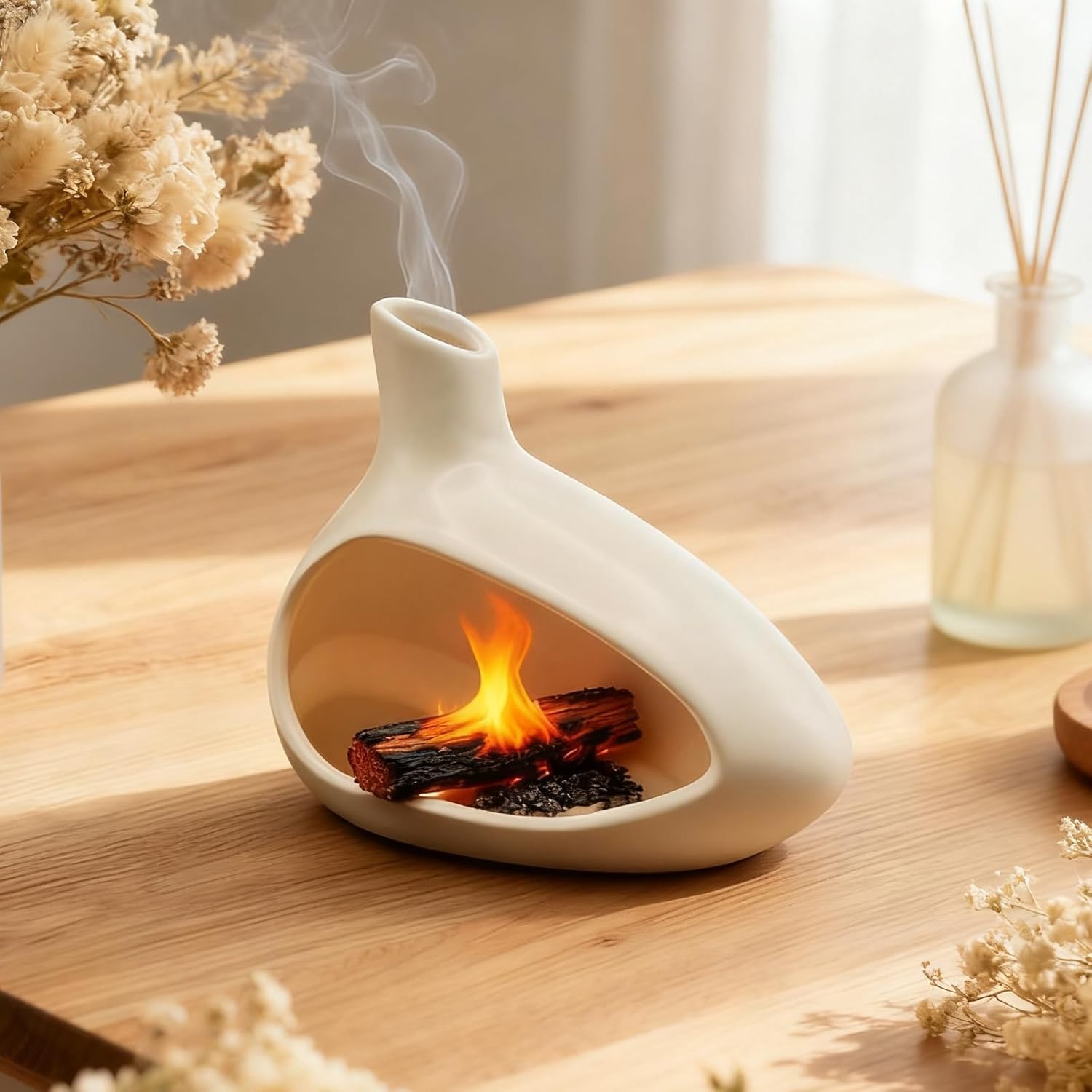 Palo Santo Holder, Ceramic Incense Burner for Sticks Sage Holders Cone Burning Smudge Bowl with Ash Brush for Meditation Yoga Spa Room Decor (White)