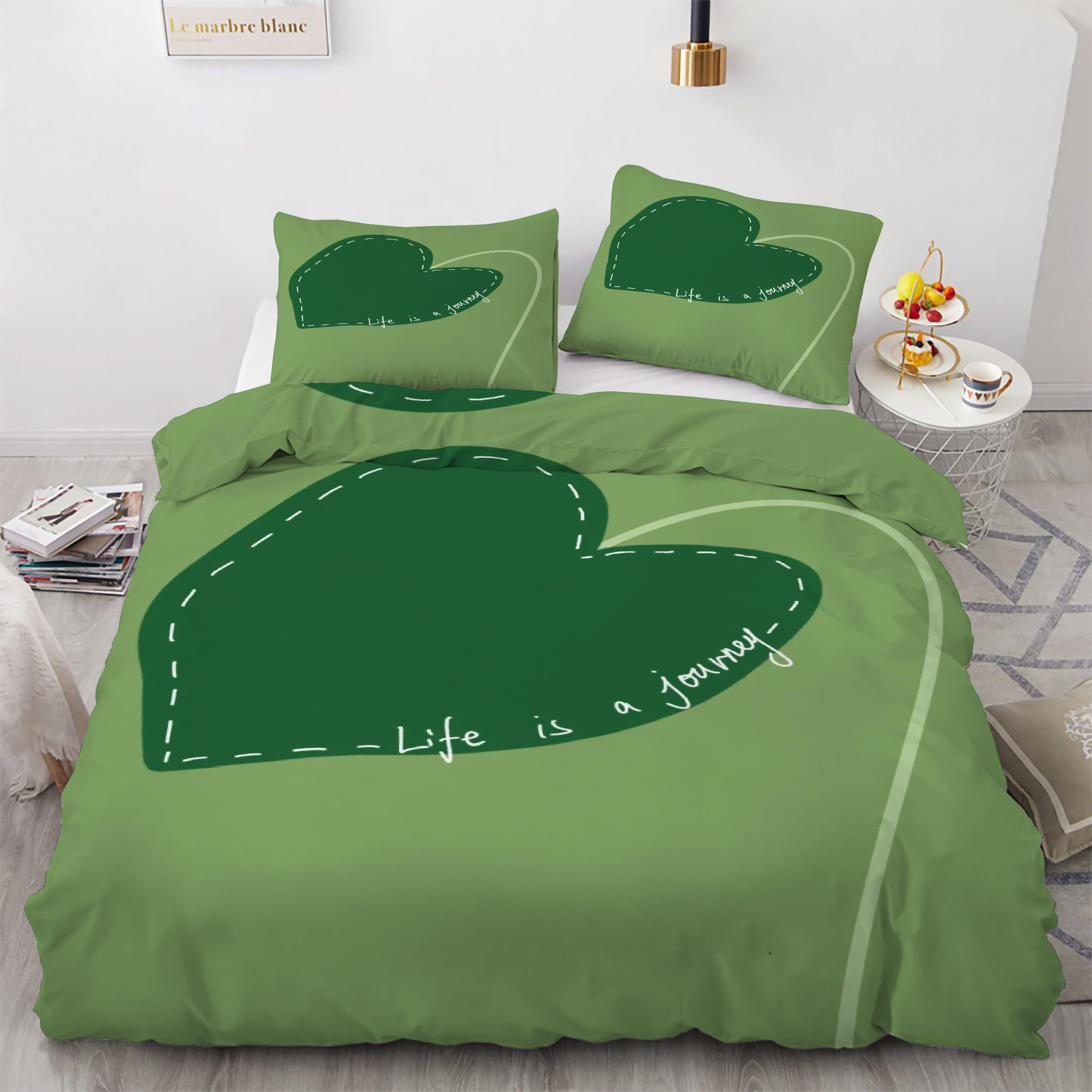 Housse de couette 200x200 anti-glisse verte en microfibre avec zip
