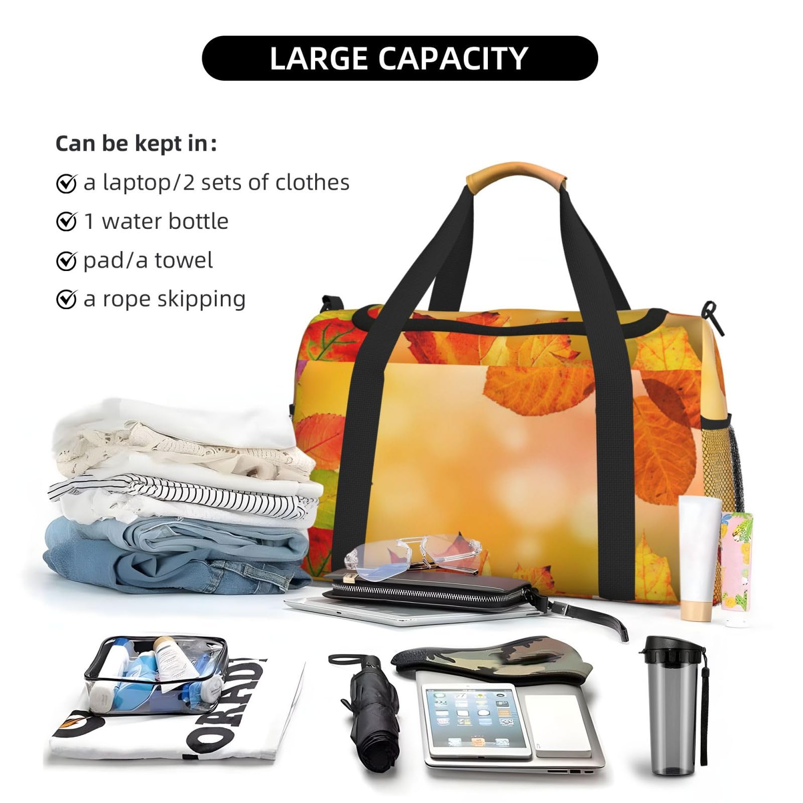 Bolsa de viaje de otoño grande, plegable, impermeable, para la noche, playa, natación, piscina, deportes, gimnasio