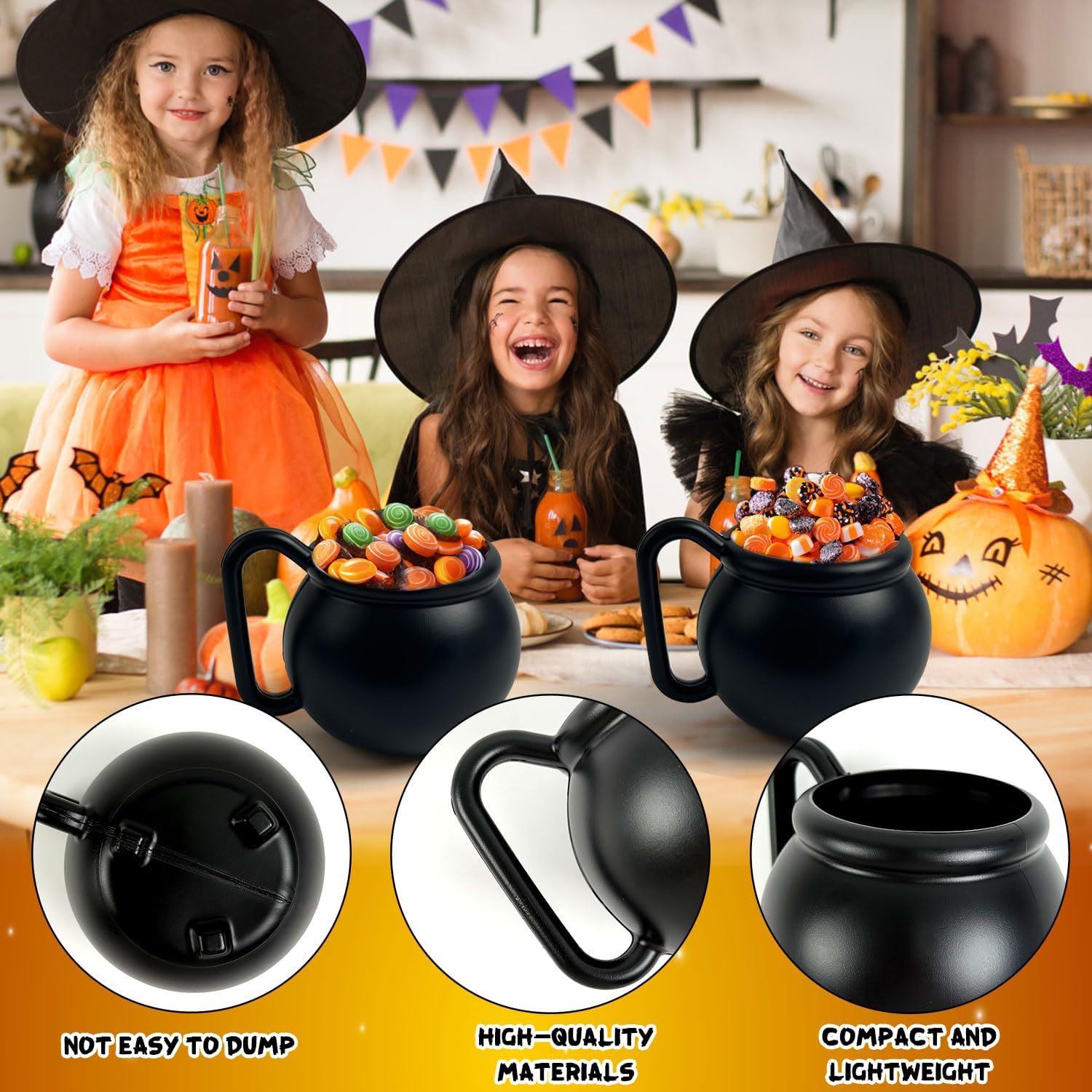 15 Pcs Halloween Cauldron Mug Plastic Cauldron Pot Cups Party Serveware Witches Mug, 15 OZ