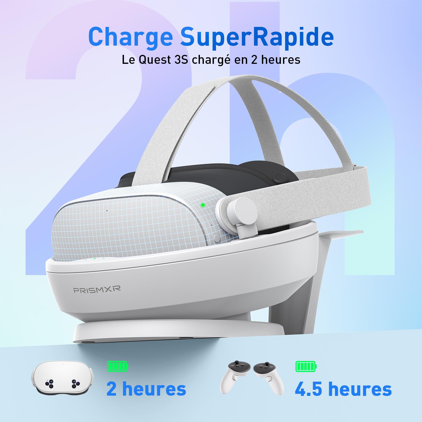 Station de Charge Compatible avec Meta Quest 3S, Station de Charge Rapide avec 2 Batteries Rechargeables pour Contrôleurs (sans Chargeur ni Pass-Through) - Carina D1S Lite