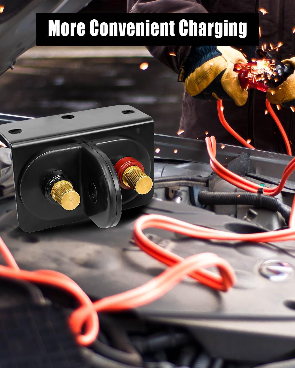 Waterproof Remote Battery Terminals, Battery Jump Post Kit with Cable and Mounting Bracket, Heavy Duty Battery Relocation Kit for UTV ATV Car Trucks RV Tractor Boat, Terminal Jumper Charging Tool