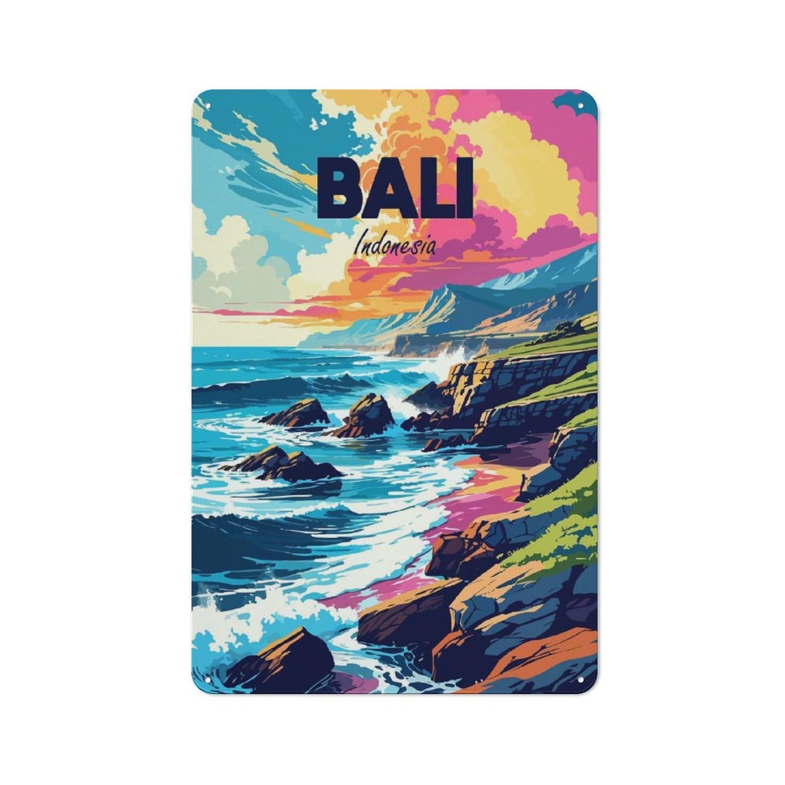 Junmoney Style-18 Old Style Bali, Indonesia Travel (5) Decorative Tin Plaque 30X20cm, Bar Wall Plaque For Bar, Kitchen, Garage Or Games Room