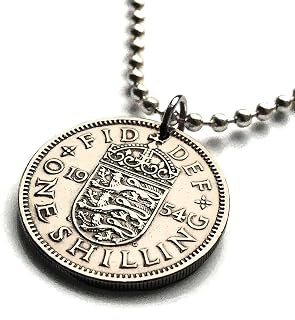 1960 England United Kingdom Great Britain Shilling coin pendant English shield 3 lions Queen Elizabeth London Manchester Birmingham Bristol Leeds Liverpool Tudor Sheffield Nottingham Newcastle n000164