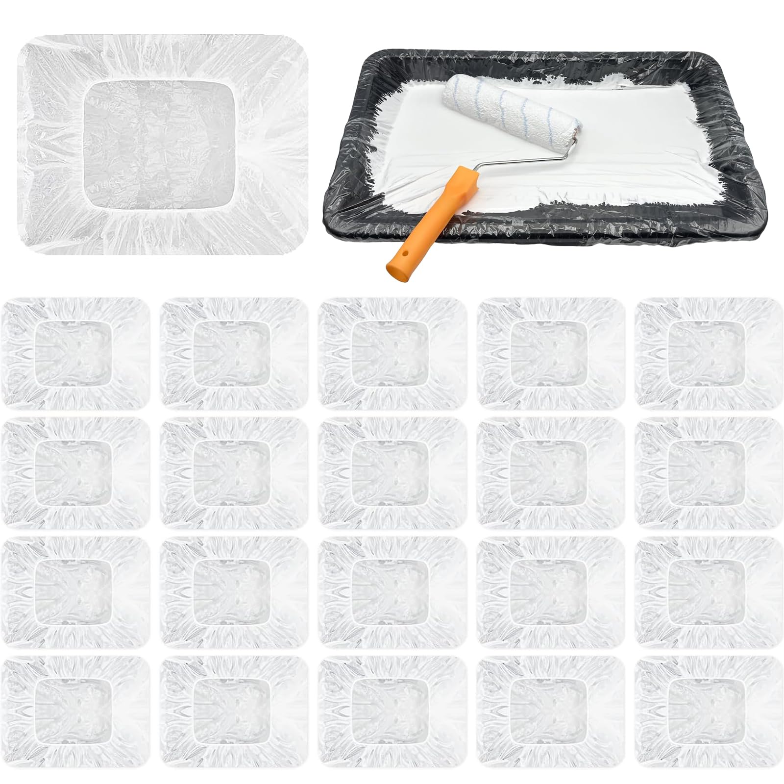 Znfdos Clear 50 Pcs Paint Tray Liners, Paints Pan Liner Transparent, Elastic Painting Trays Liner Roller For 9-12 Inch Paint Rollers, For Wall And Ceilings Painting, Easy To Clean Up