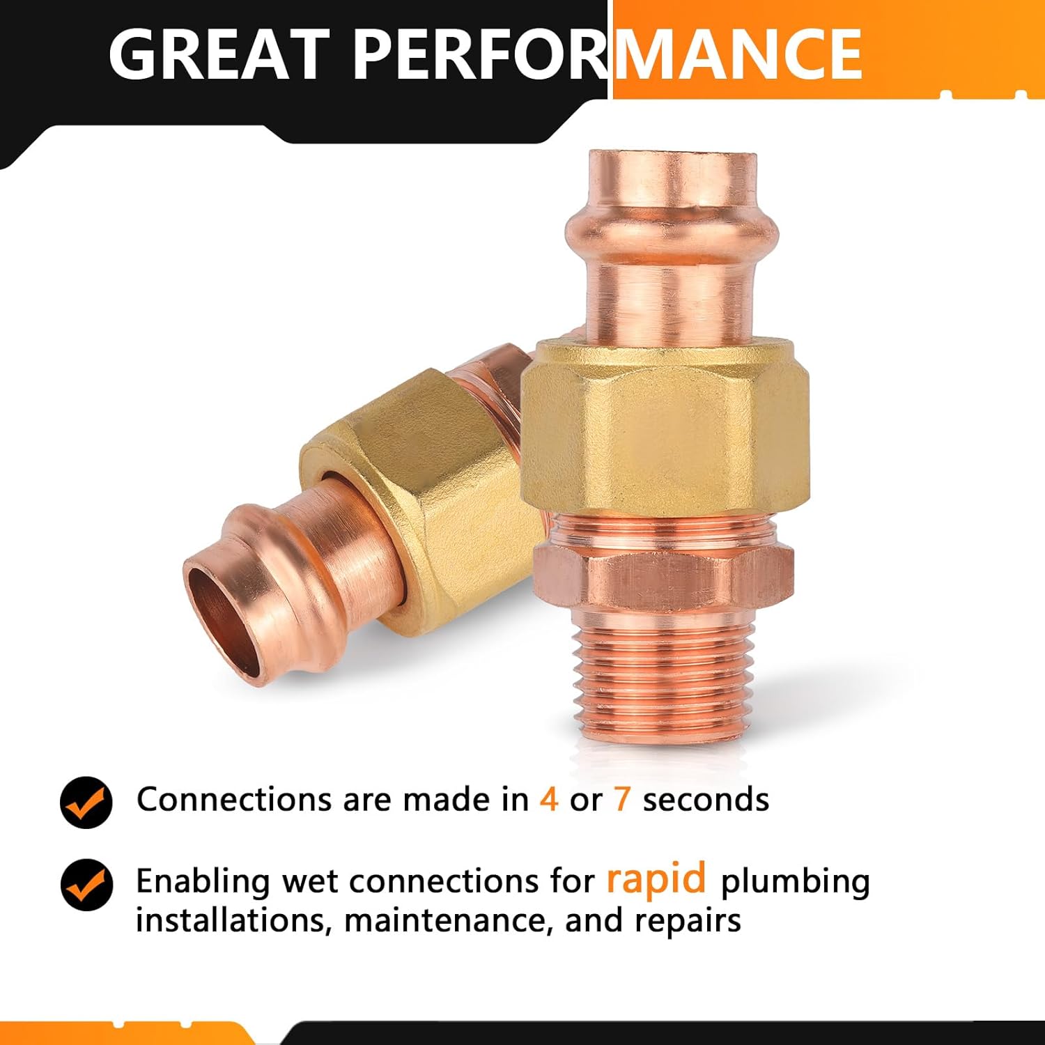 2-Pack HeSun Copper Union Press Male Adapter, 3/4" Male NPT x 3/4" Pressure Fittings, MNPT x P for Copper Tube Connection(PRESS072-2)