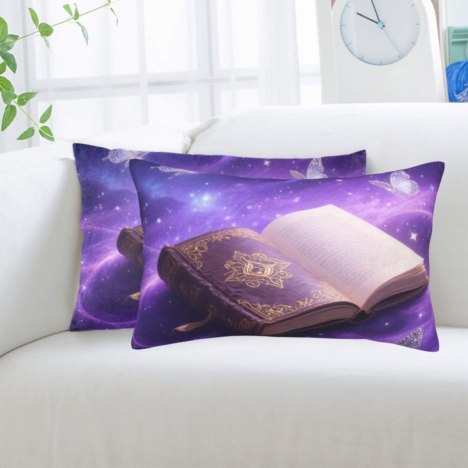 2 Pack Standard Pillowcases Sets, Ultra Soft Comfort Microfiber Plush Pillow Cases Book Glitter Butterfly Decorative Throw Pillow Cover with Hidden Zipper for Bedroom, Sofa, Couch,16"X24"