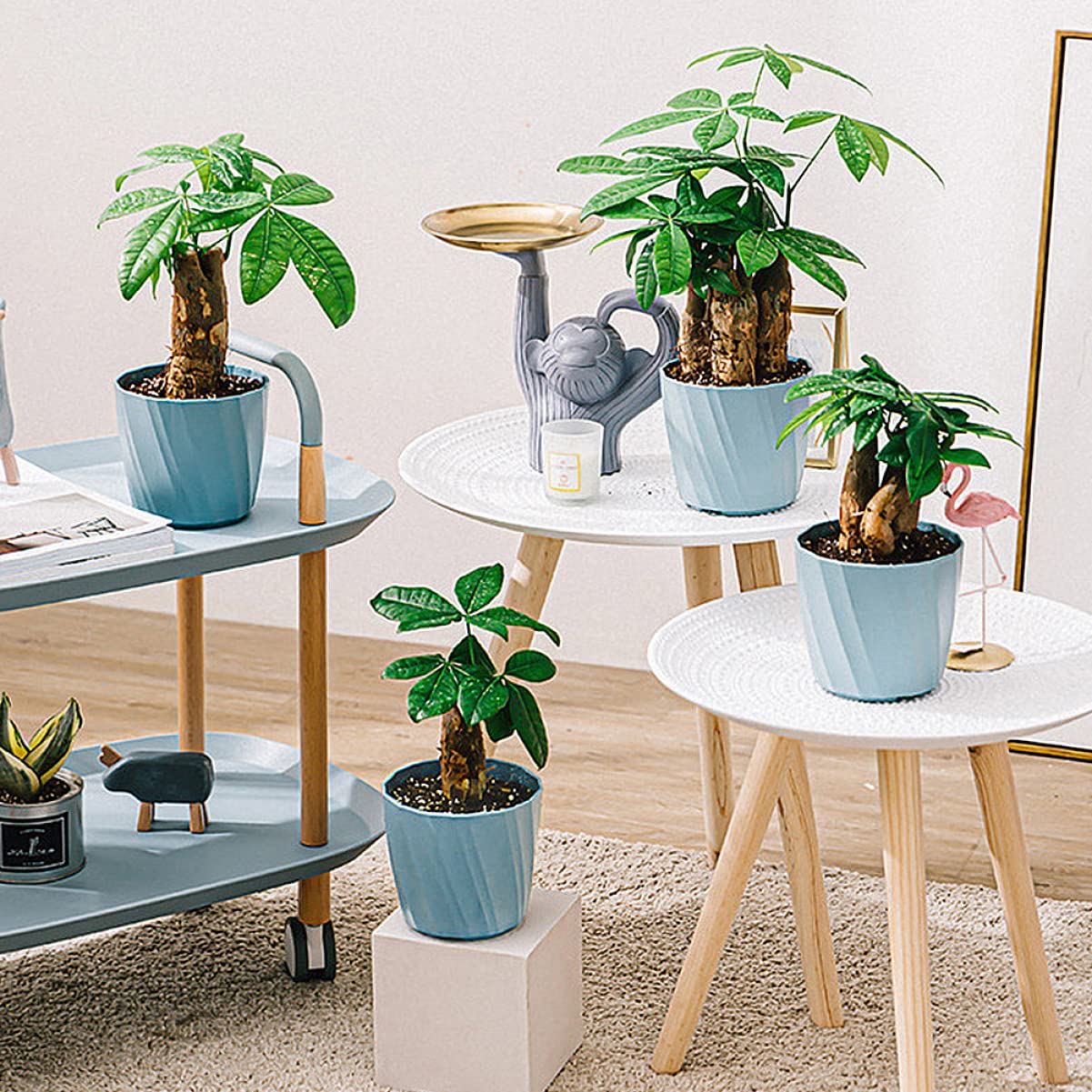 Alipis Vaso per Piante Grasse in Plastica Pp Blu, 4 Pezzi con Vassoio, Design Semplice per Casa e Decorazione Esterna, Lunga Durata