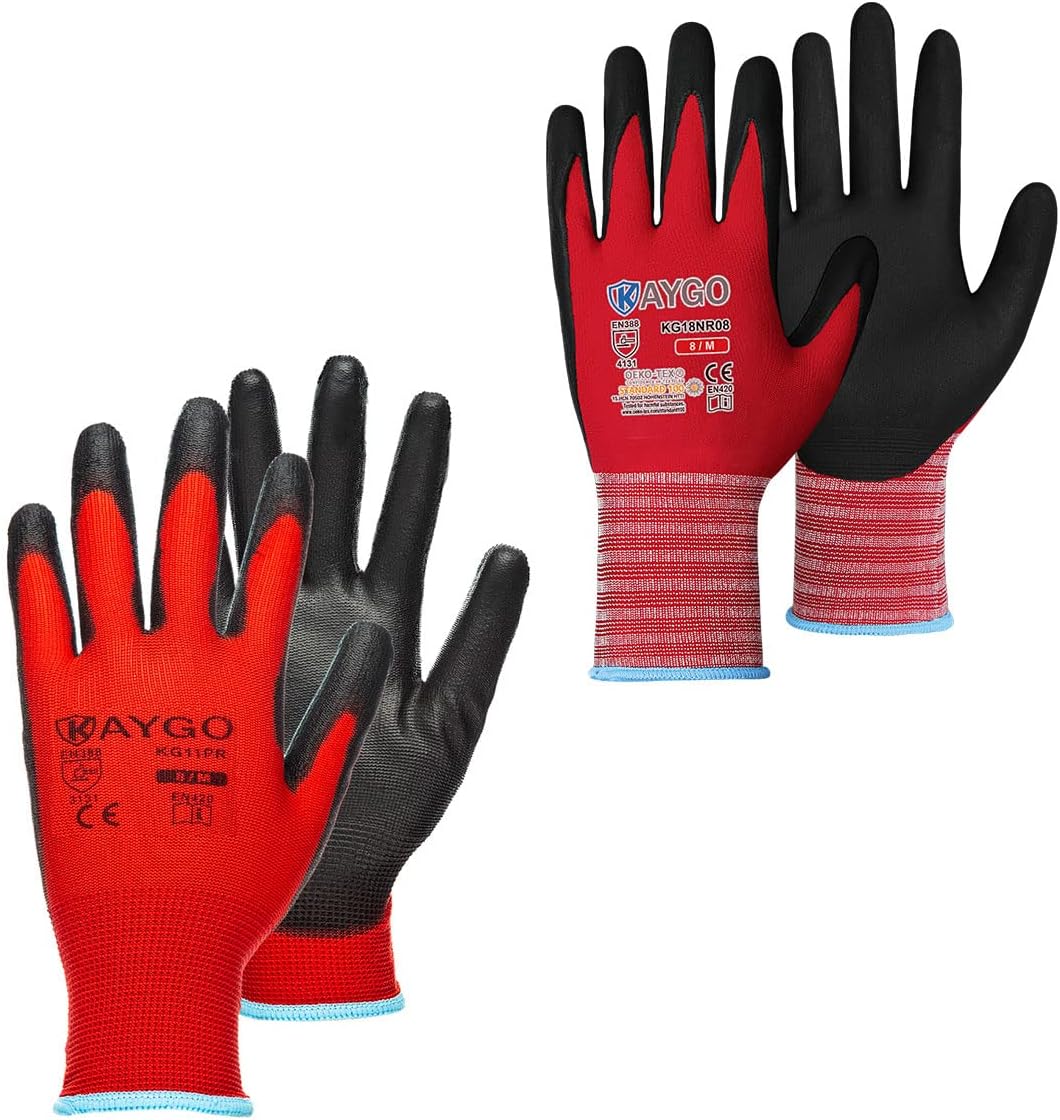 15 Pairs Safety Work Gloves PU Coated KG11P & Safety Work Gloves MicroFoam Nitrile Coated KG18N