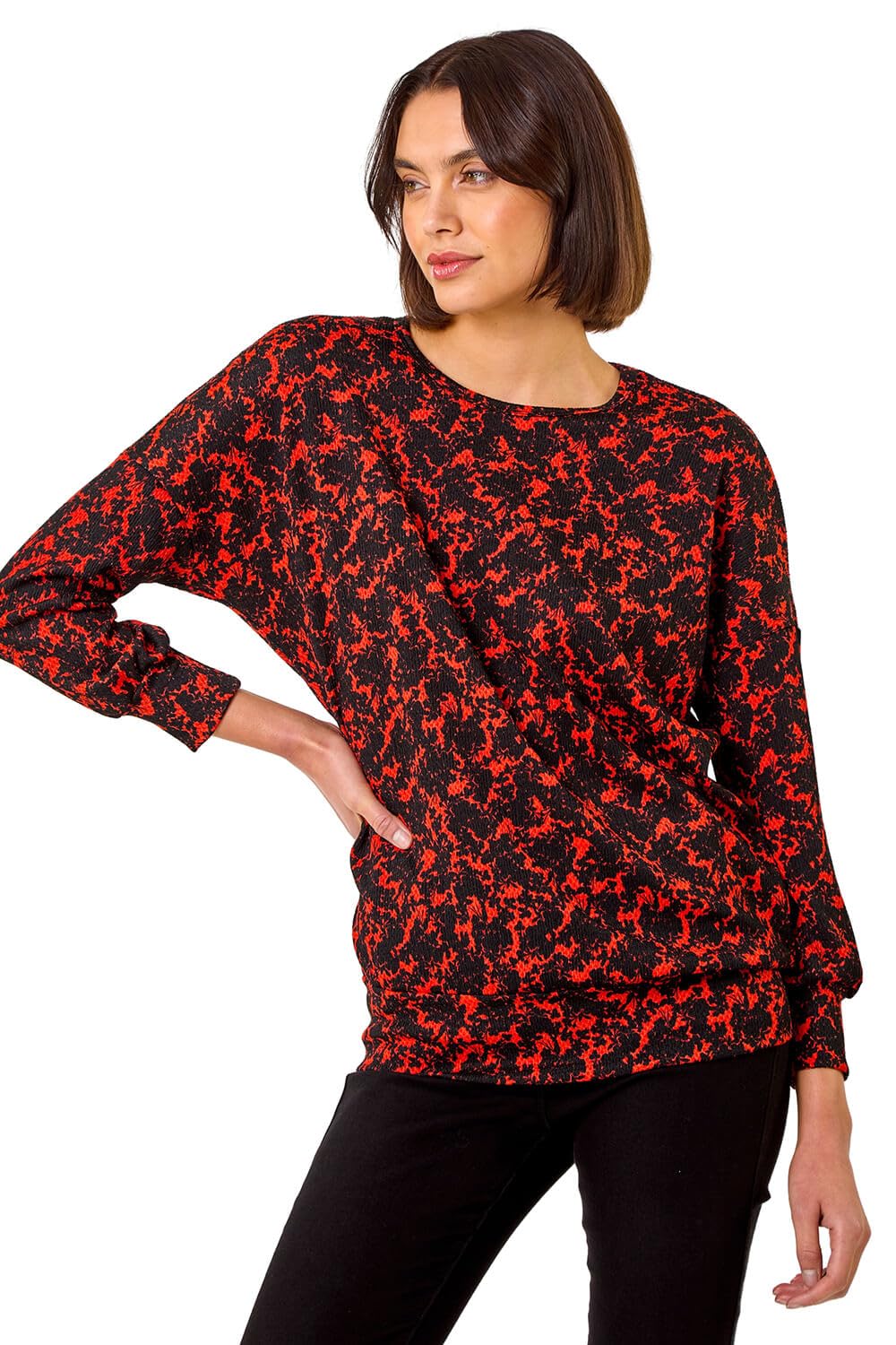Roman Originals Women's Orange Noir Roman Blouson Top For Uk Drop Shoulder Long Sleeve Jersey Stretchy Oversized Casual Office Jumper Soft Everyday Sweater Lounge Sweatshirt Blouses - Size 12